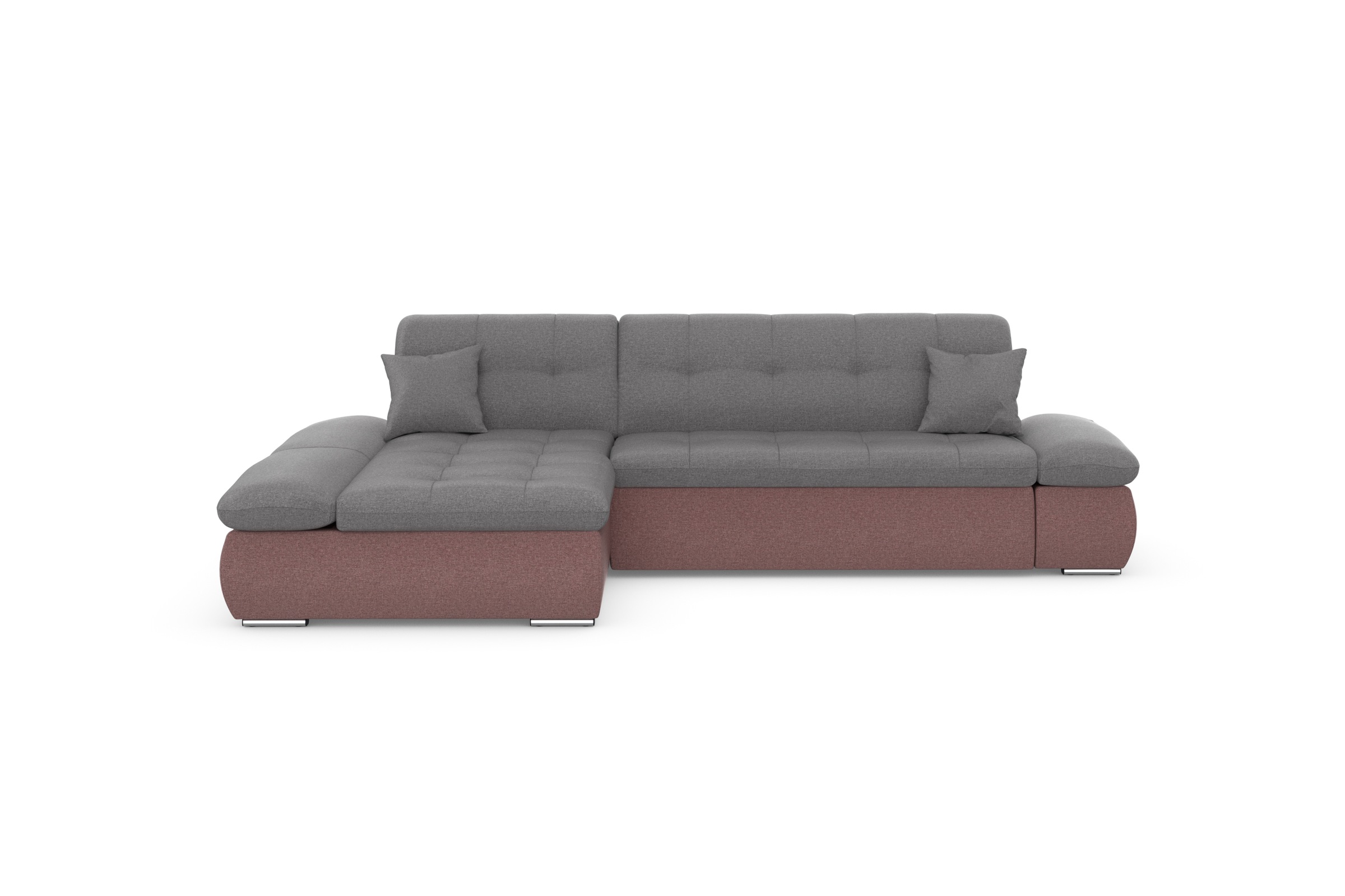 DOMO collection Ecksofa »Moric, L-Form, XXL-Sofa - Breite 300cm«, wahlweise mit Bettfunktion und Armteilverstellung, beere-grau