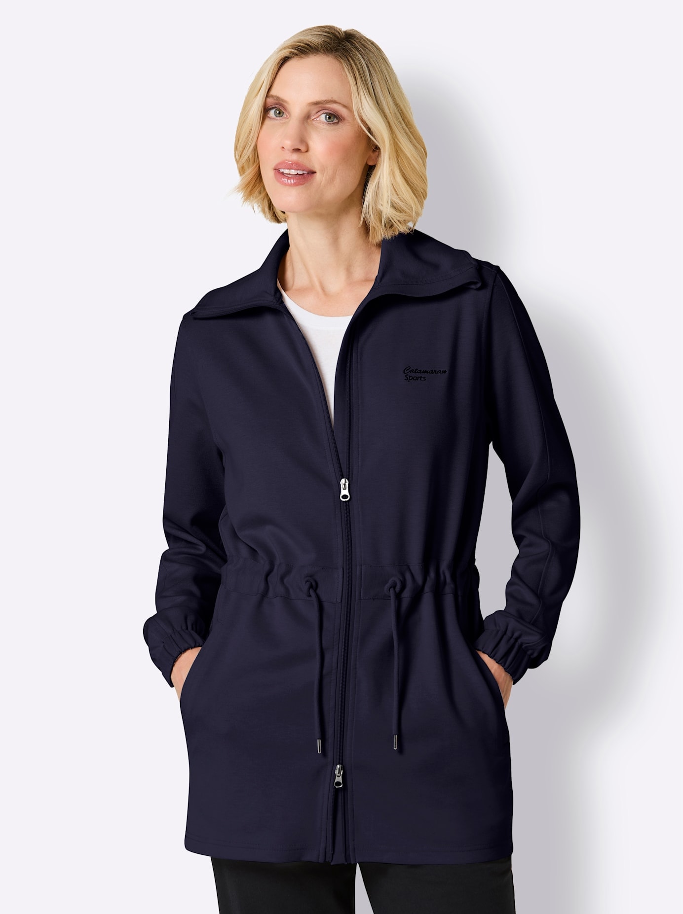 Sweatjacke CATAMARAN, Damen, Gr. 44/46, marine, 70% Viskose, 27% Polyester, 3% Elasthan, Sweatjacken Sweatjacke