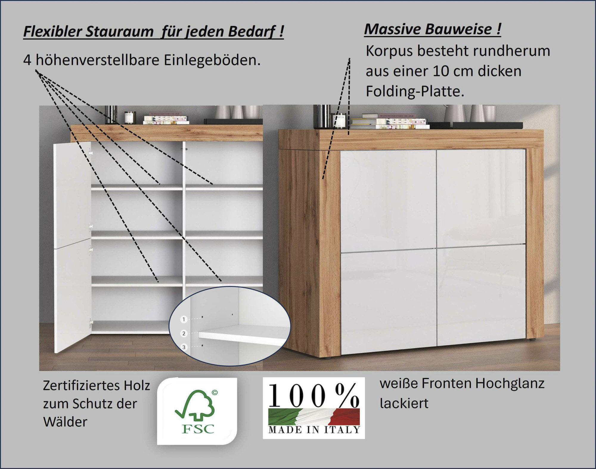Thumbnail - OTTO home Highboard "CHRONOS Breite 140 cm mit 4 Türen und 8 Fächer Made in Italy" 1 Stk. tlg. Hohes Sideboard, Kommode,...