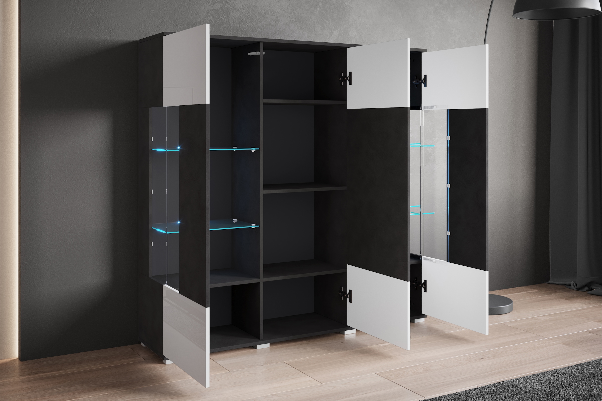 INOSIGN Highboard »Kenia«, (1 St.), Modernes Highboard, mit Glastüren, Breite 135 cm