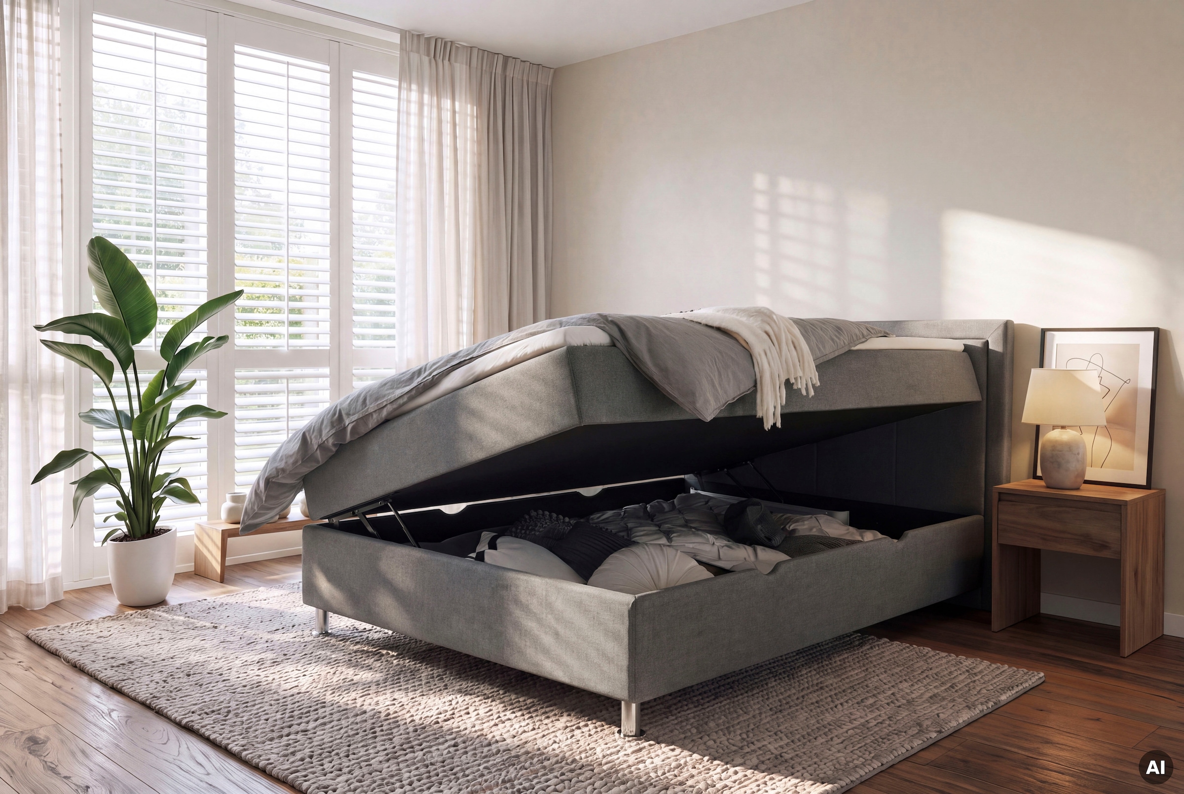 Home affaire Boxbett »FERGUS, Polsterbett mit Bettkasten, inkl. Taschenfederkernmatratze H3« mit Topper, Strukturstoff-Bezug, 120x200 cm, Metallfüße in Chromoptik