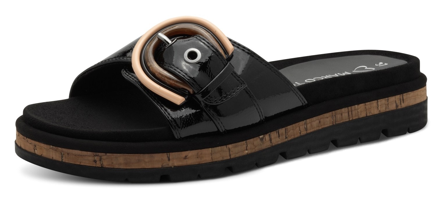 MARCO TOZZI Pantolette, Plateau, Sommerschuh, Schlupfschuh mit dekorativer Schnalle