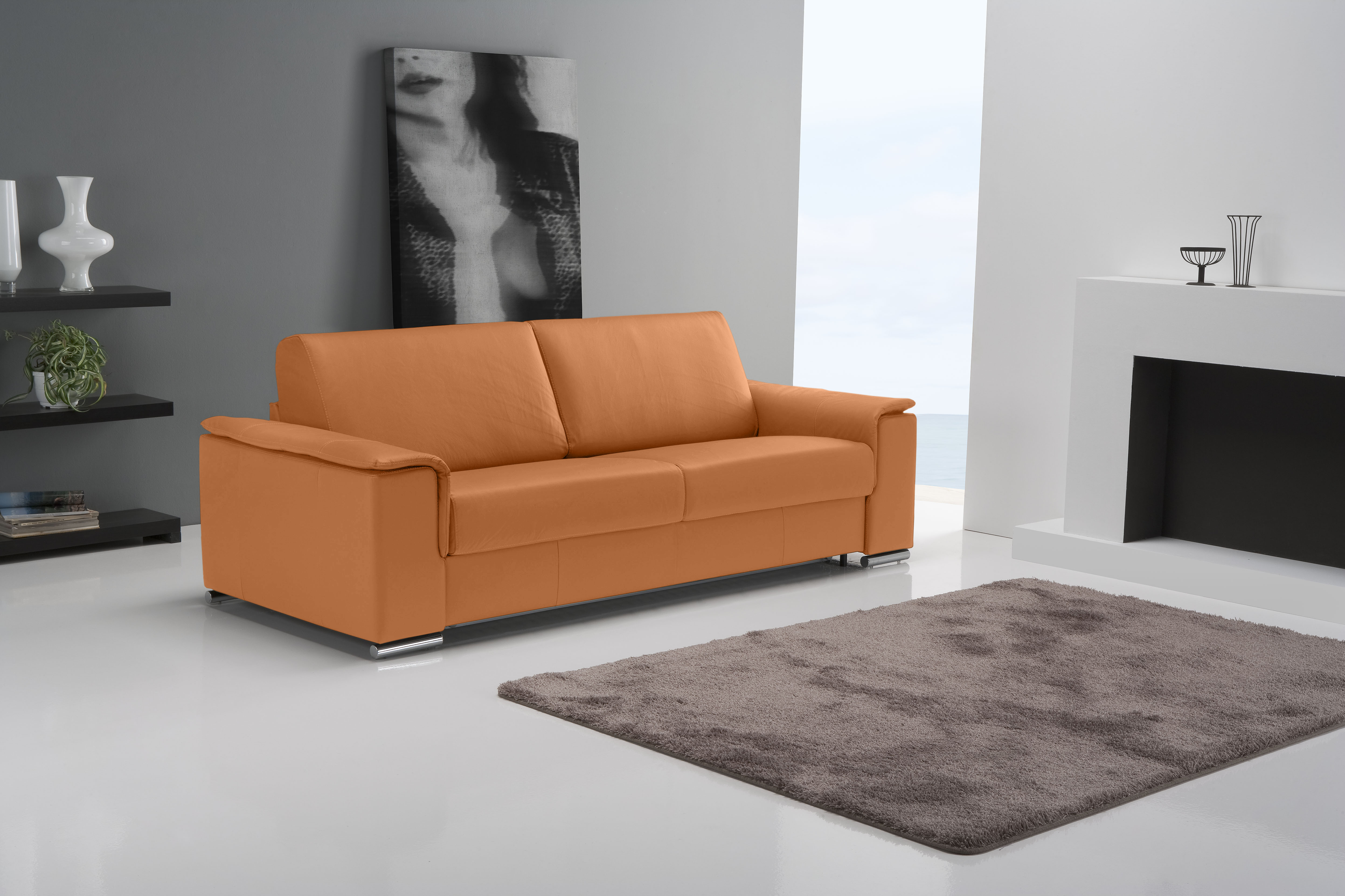 Egoitaliano 2,5-Sitzer "Cecilia, modern & elegant, erstklassiger Sitzkomfort, Breite 234cm" mit verchromten Metallfüßen