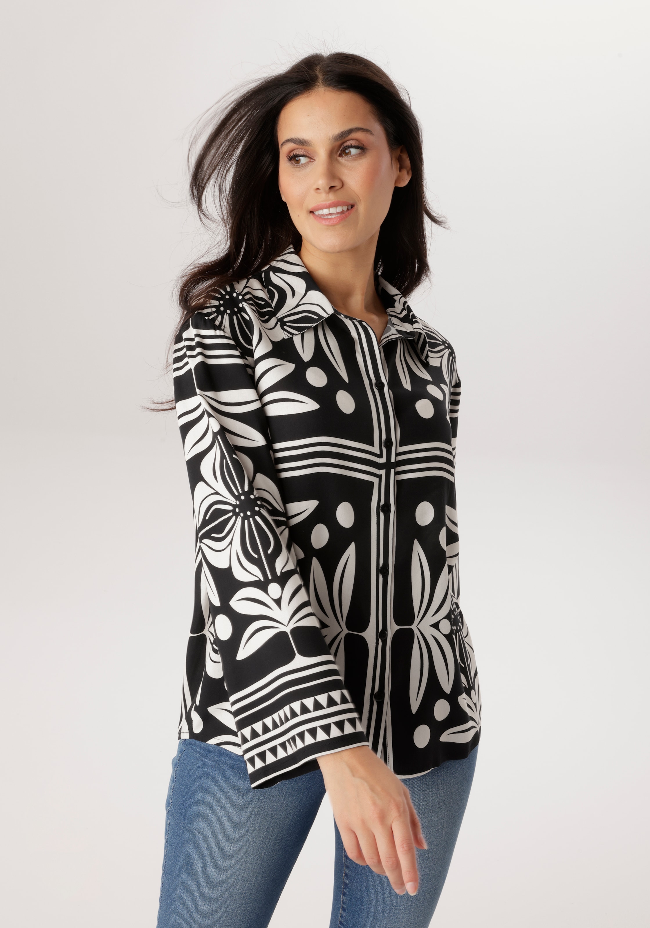 Aniston SELECTED Hemdbluse mit geometrischen Blumen-und Punktemuster- NEUE günstig online kaufen