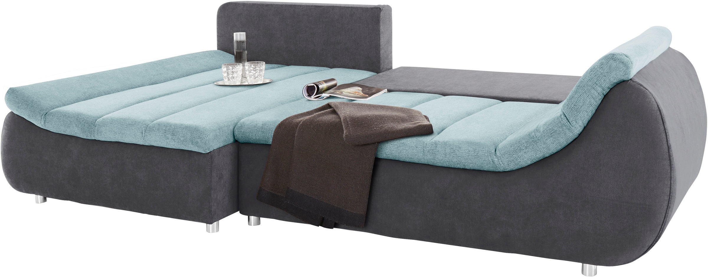 INOSIGN Ecksofa »Imola, elegant und modern, aktuelle Steppung im Sitz, bequem, L-Form«, frei im Raum stellbar, wahlweise mit Bettfunktion und Bettkasten