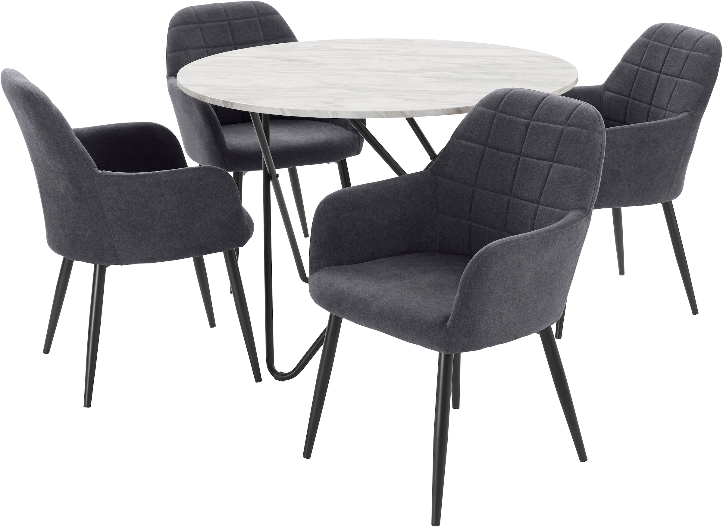 INOSIGN Essgruppe "JonasMara" Set, 5 Stk. tlg. runder Tisch in Marmoroptik günstig online kaufen