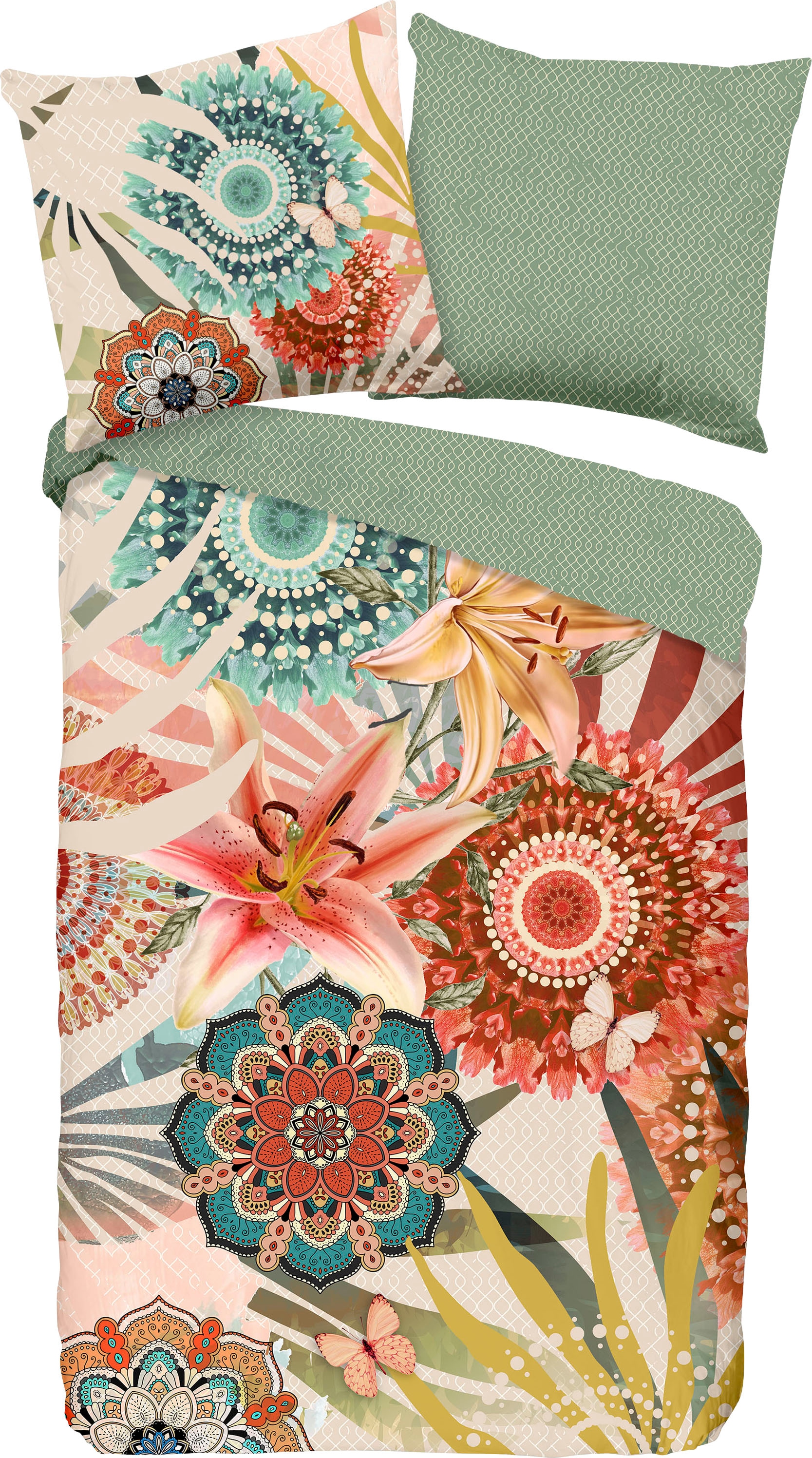 hip Wendebettwäsche »Mateo«, Mako-Satin, 135x200, Reißverschluss, Wendeoptik, Mandala, Bunt