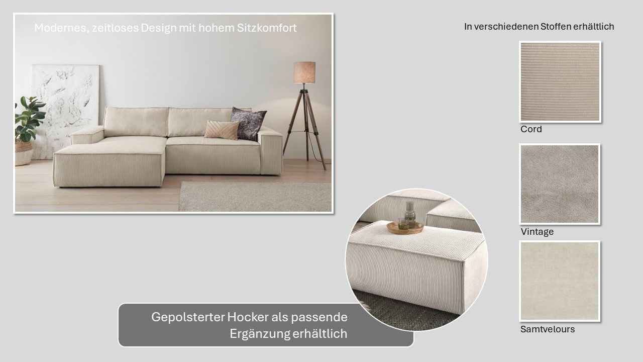 Thumbnail - Home affaire Ecksofa "SHERWOOD L-Form, 267 cm - OTTO. Verlässliche Qualität." Schlaffunktion mit Bettkasten (210x136 cm)...