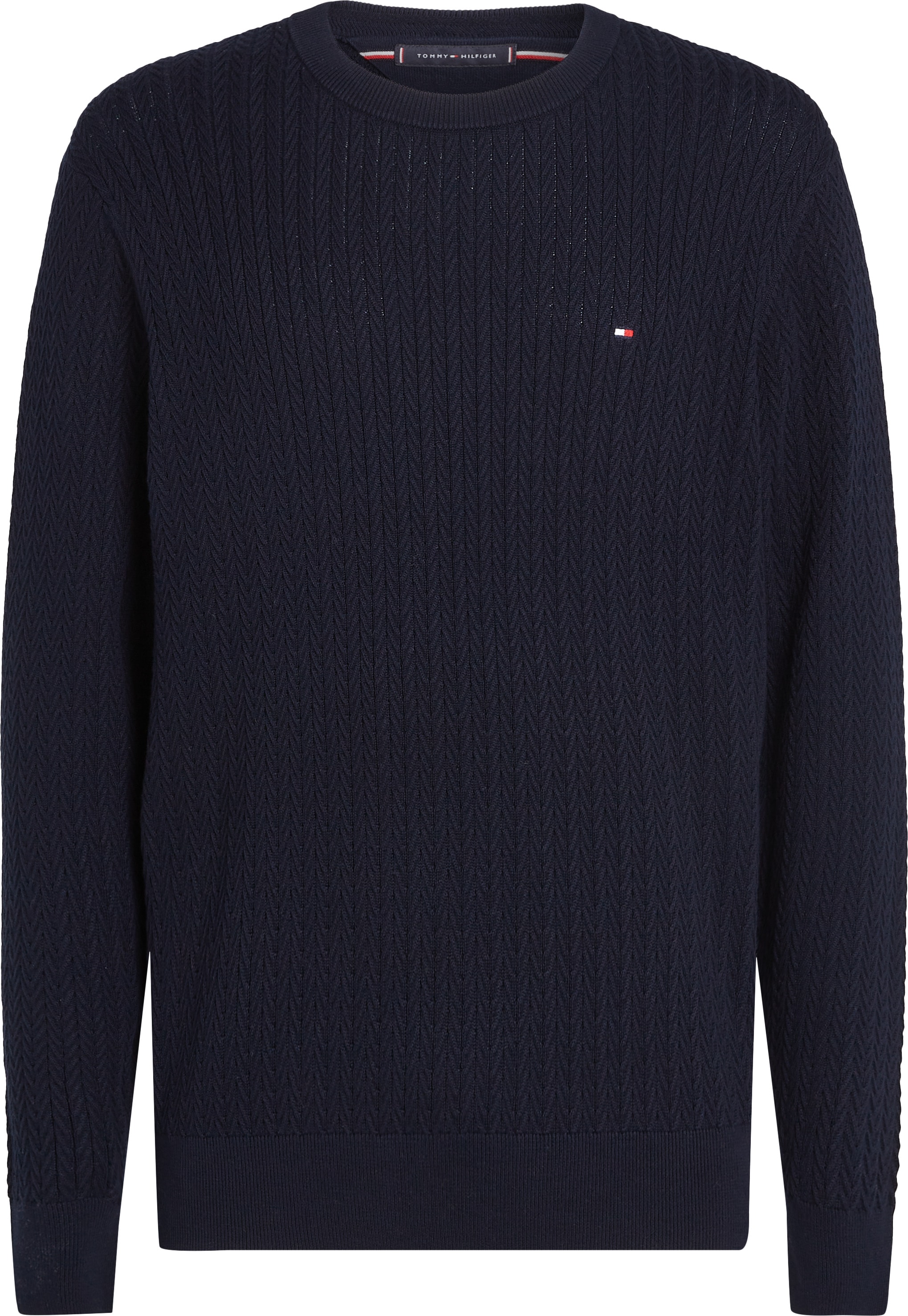 Tommy Hilfiger Strickpullover »HERRINGBONE STRUCTURE C NK«, mit Zopfmuster