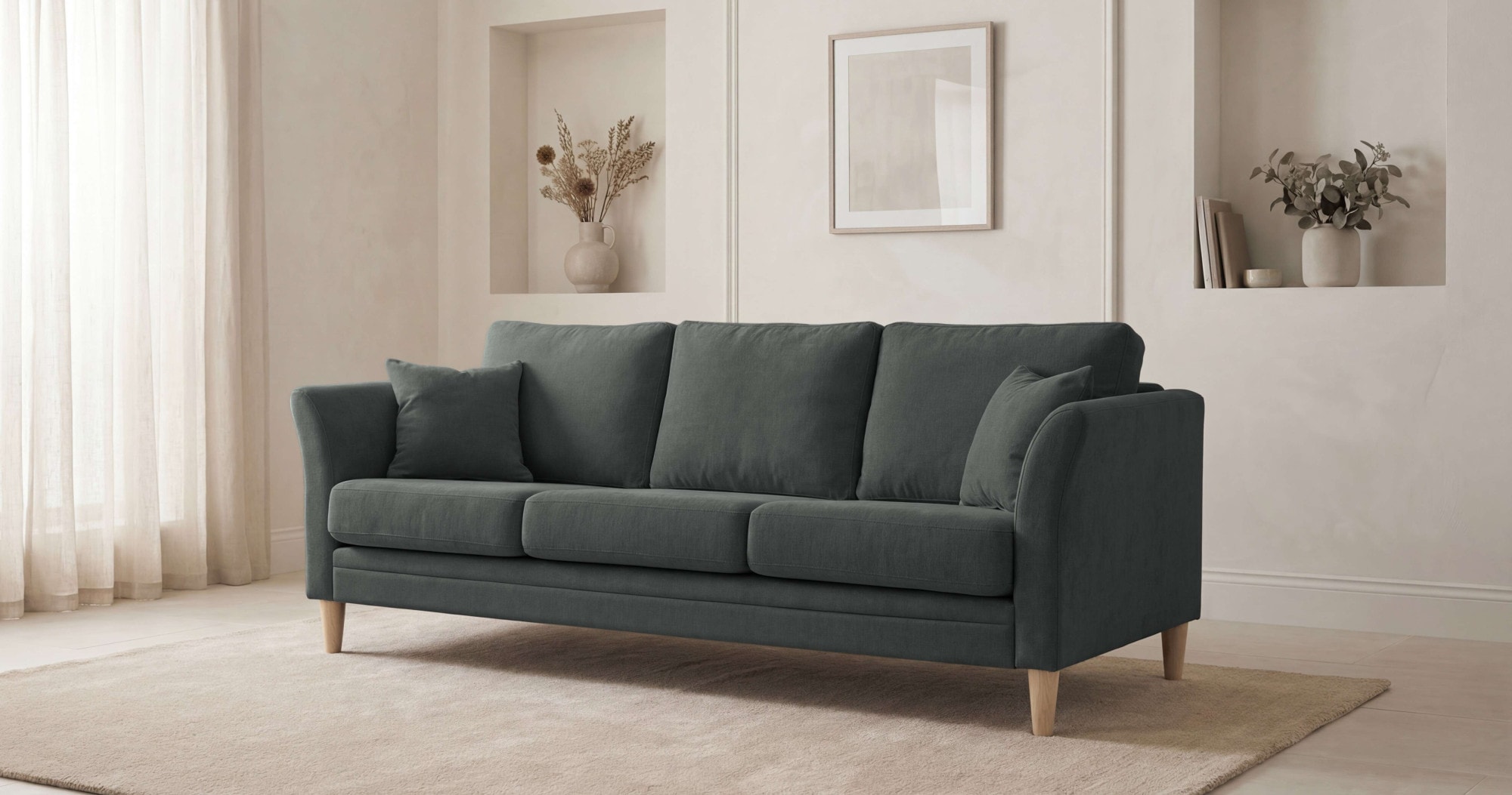 OTTO home 3-Sitzer "Arellano, Breite 217 cm" klassisches Design, 2 Zierkissen inklusive, Webstoff fein, Chenille