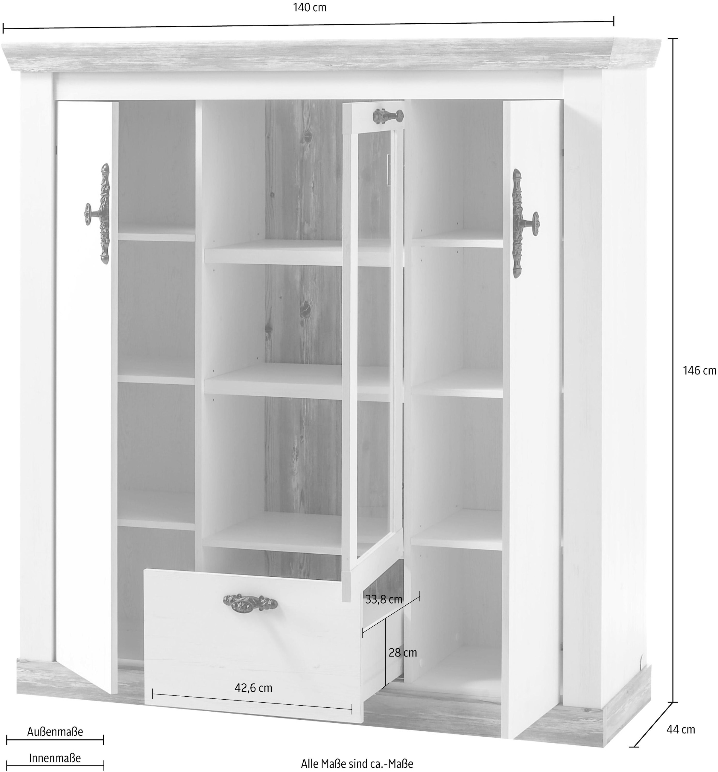 Home affaire Highboard »Florenz«, im romantischen Landhaus-Look, Breite 140  cm | BAUR