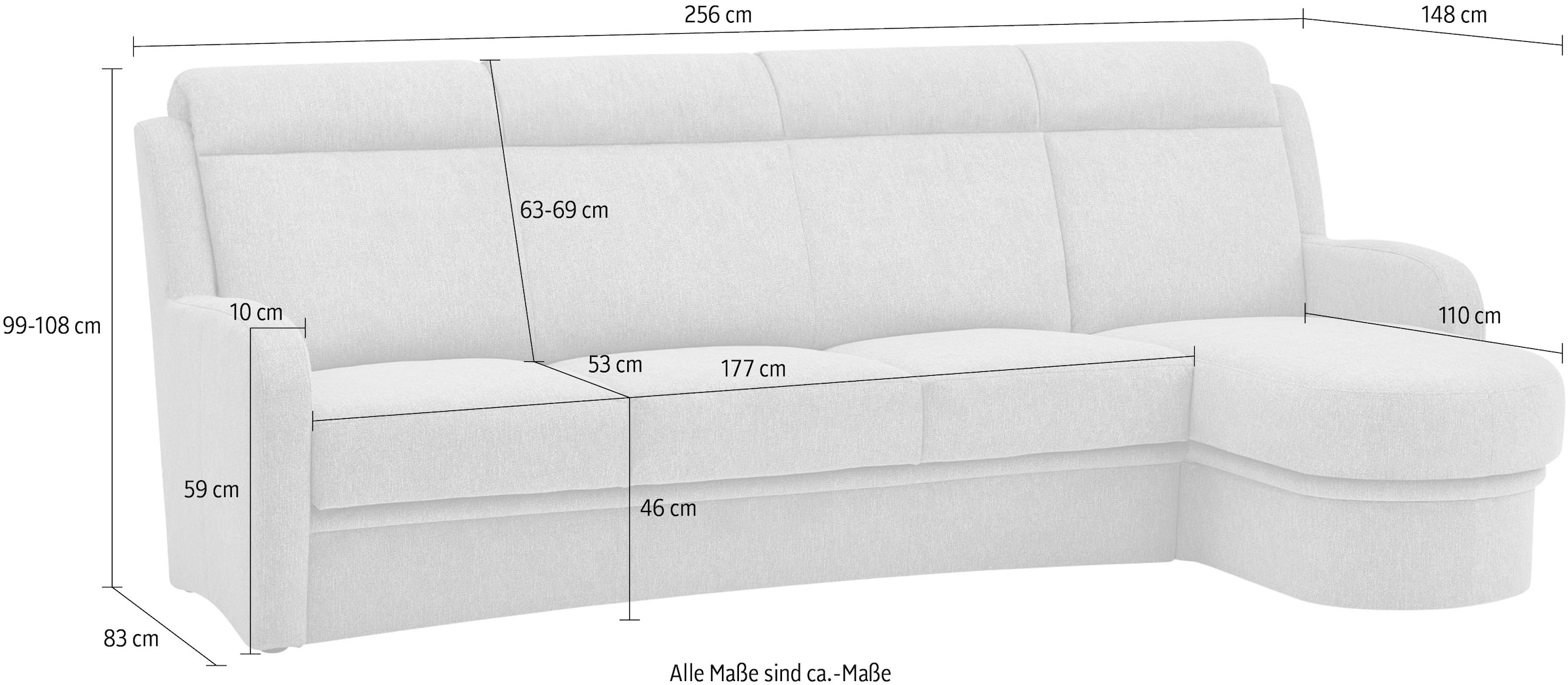 VILLA BECK Ecksofa »Varese L-Form«, (2 St.), Kopfteilverstellung, wahlweise mit Sitzvorzug, in Sitzhöhe 46 cm