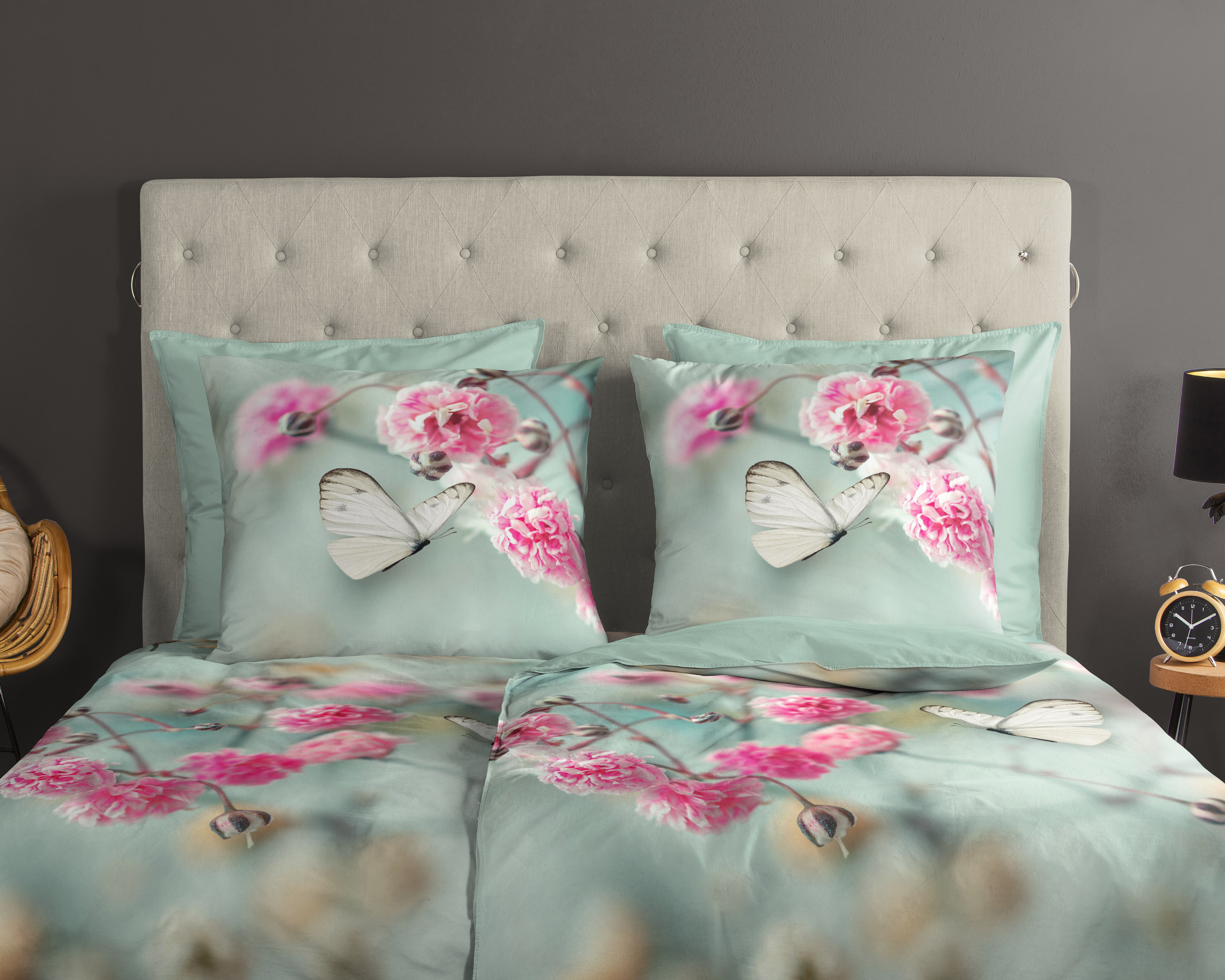 Thumbnail - good morning Wendebettwäsche "Adel" 2 Stk. tlg. 100% Baumwolle, 135x200, Reißverschluss, Wendeoptik, Blumen, Minz Grün