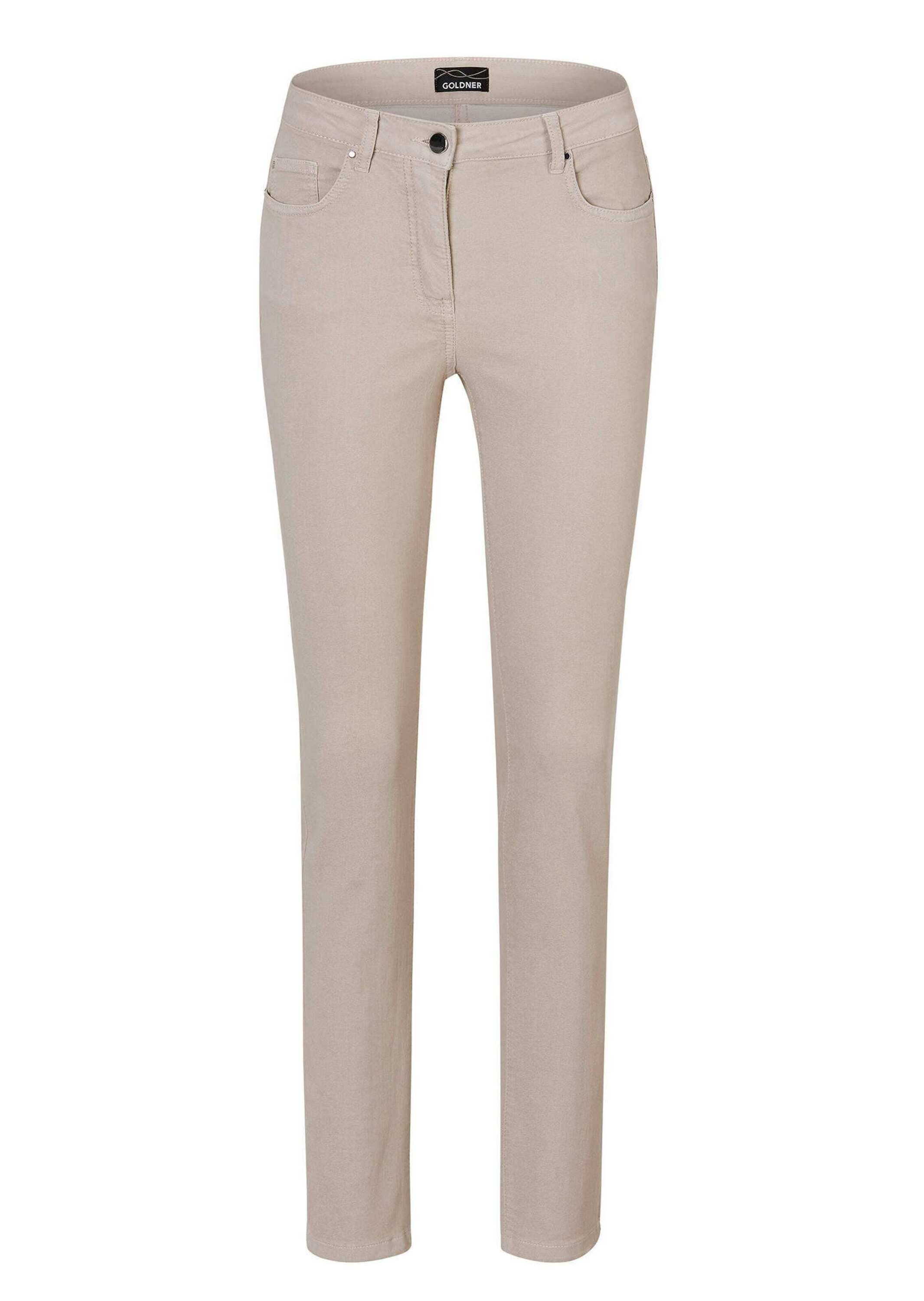 Regular-fit-Jeans GOLDNER "Kurzgröße Lange Freizeithose BELLA mit Formbund", Damen, Gr. 26, K-Gr, beige (kitt), Obermaterial: 65% Baumwolle CO. 31% Polyester PES. 4% Elasthan EL., Jeans
