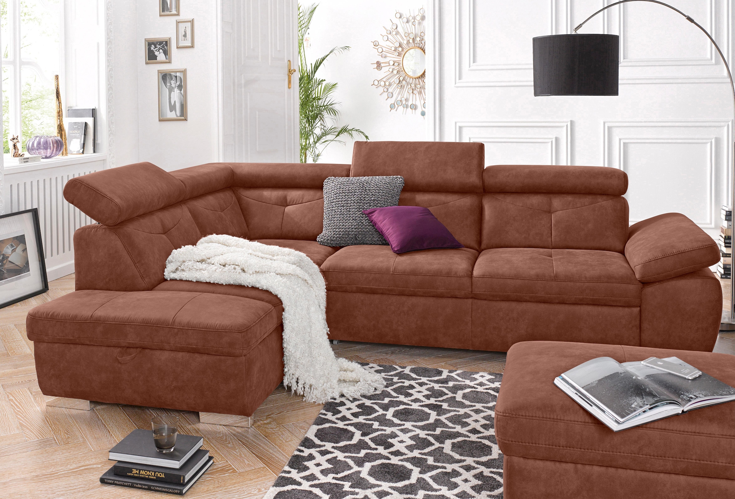 exxpo - sofa fashion Ecksofa "Spring, super bequem und komfortabel mit Armteil- und Kopfteilfunktion" mit Bettfunktion & Bettkasten, Luxus-Microfaser +Simply Clean