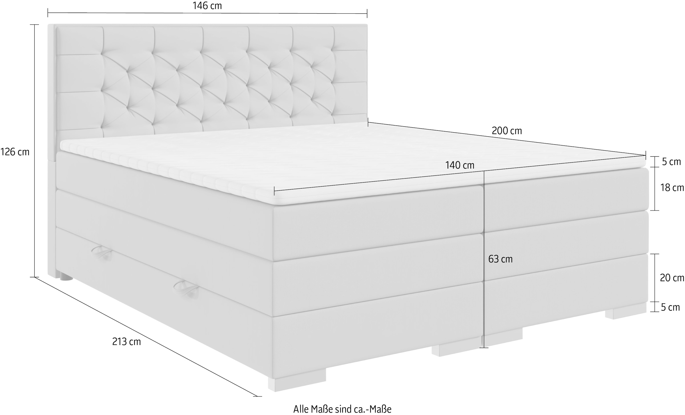 FORTE Boxspringbett »Lanciano inkl. zwei Bettkästen und Kaltschaum Topper« 7-Zonen-Taschenfederkernmatratze mit zwei Härtegraden (H2/H3),  erhältlich in den Breiten 140cm, 160cm & 180cm