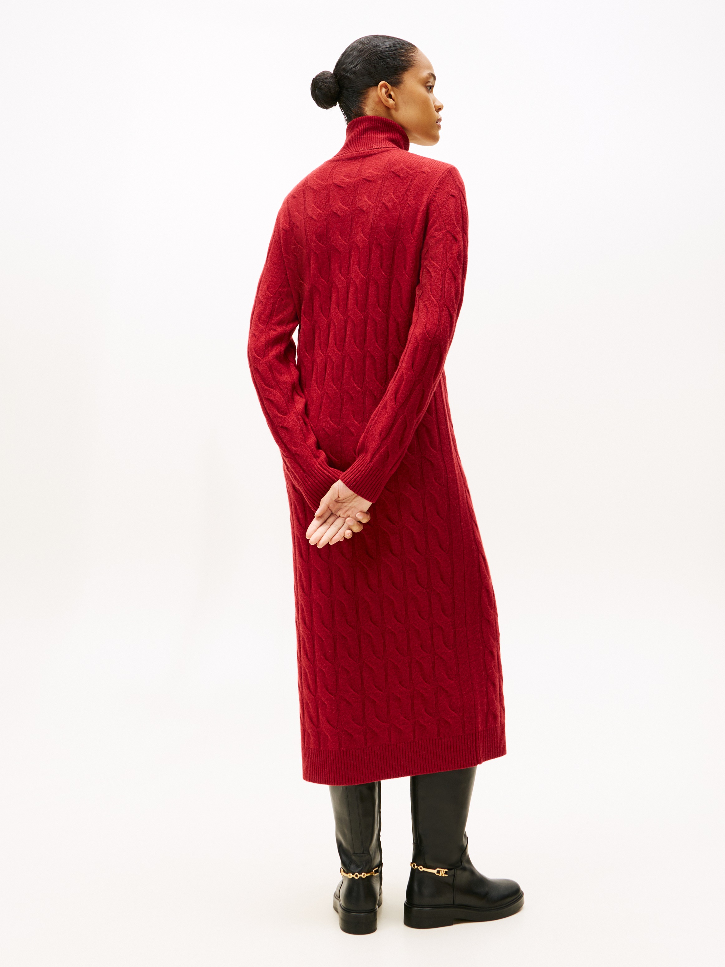 Tommy Hilfiger Strickkleid "SOFT WOOL CABLE ROLL-NK LS DRESS" mit Zopfmuste günstig online kaufen