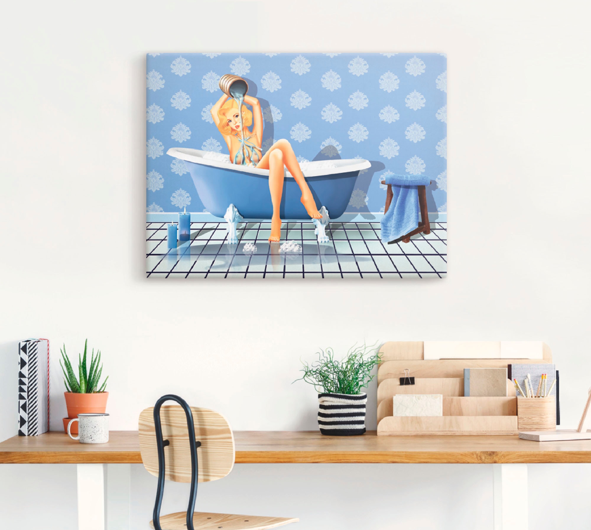 Artland Wandbild »Das sexy blaue Badezimmer«, Frau, (1 St.), als Leinwandbild, Poster, Wandaufkleber in verschied. Größen