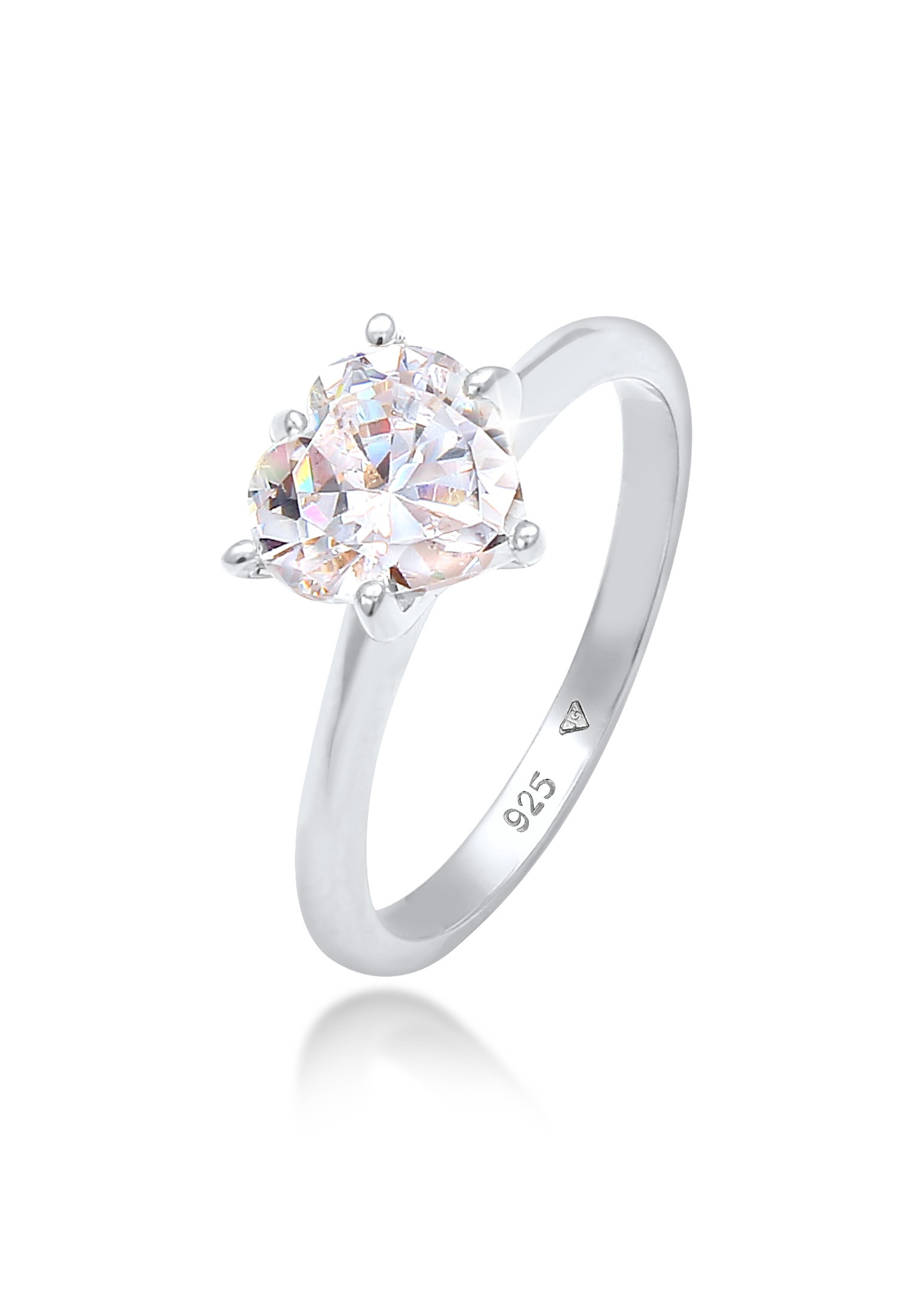 Elli Silberring »Ring Herz Zirkonia Verlobungsring Solitär 925 Silber«