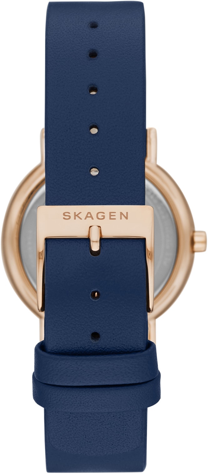 Skagen Quarzuhr »SIGNATUR LILLE«, Armbanduhr, Damenuhr, analog, Lederarmband