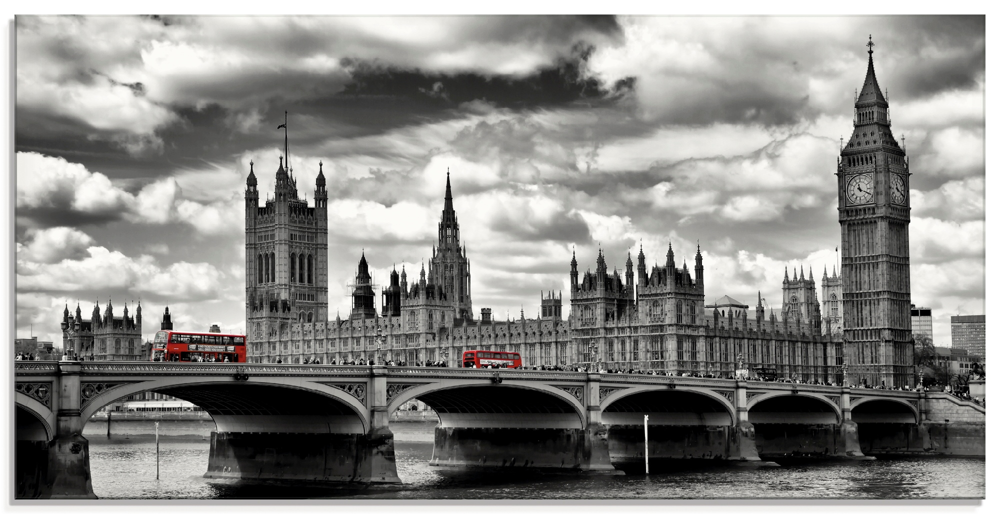 Artland Glasbild »London Westminster Bridge & Red Buses«, Großbritannien, (1 St.), in...