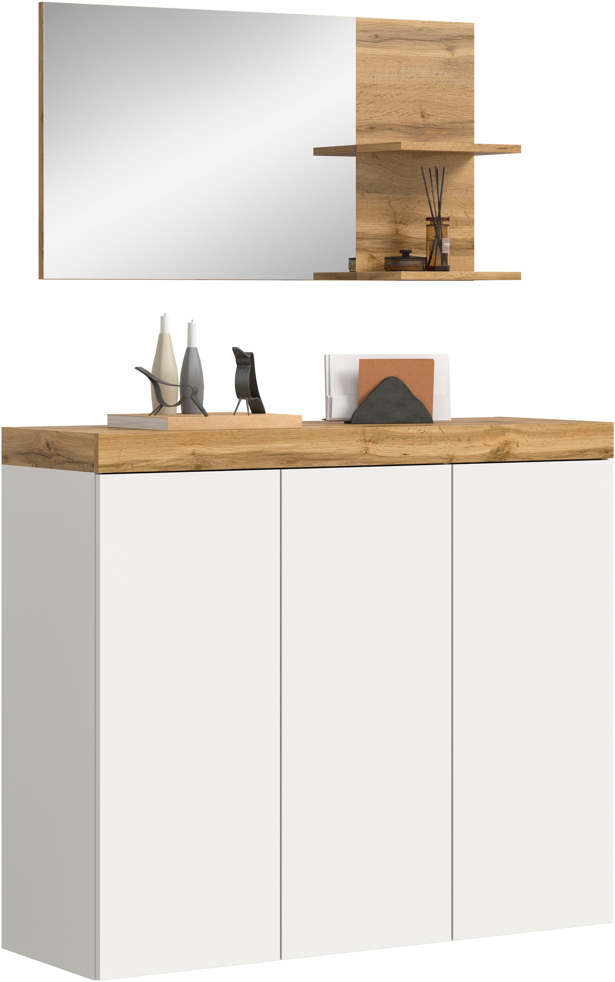 OTTO home Garderoben-Set »MAMBO, TOPSELLER!, 2-teilige Kombination, stehend & hängend montierbar« bestehend aus: Kommode, Spiegel, 2 Stk. tlg.