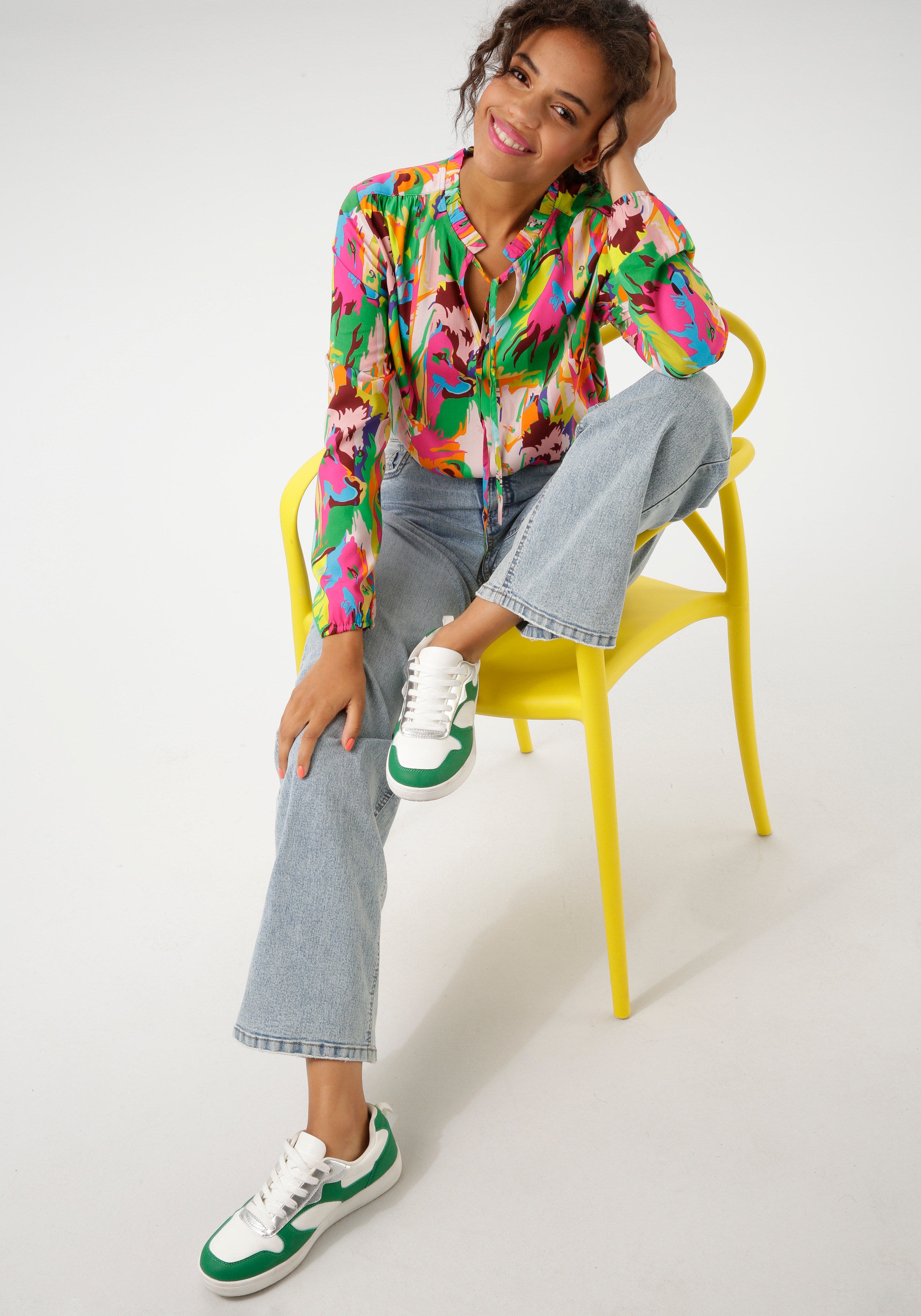 Aniston CASUAL Schlupfbluse, mit Löwenköpfen im farbenfrohen Dschungel-Print - NEUE KOLLEKTION