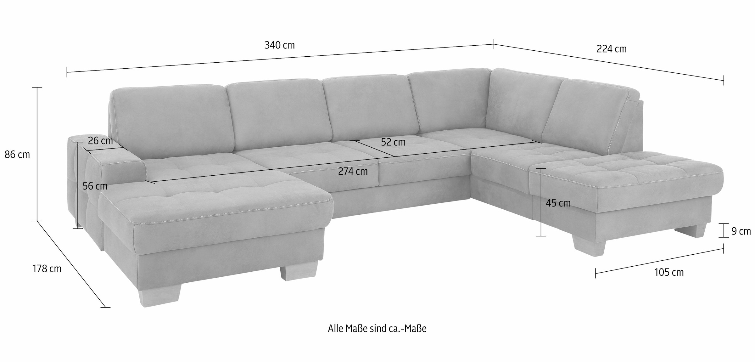 Home affaire Wohnlandschaft »Puccini U-Form« mit Federkern, Sitztiefenverstellung, Kontrastnaht