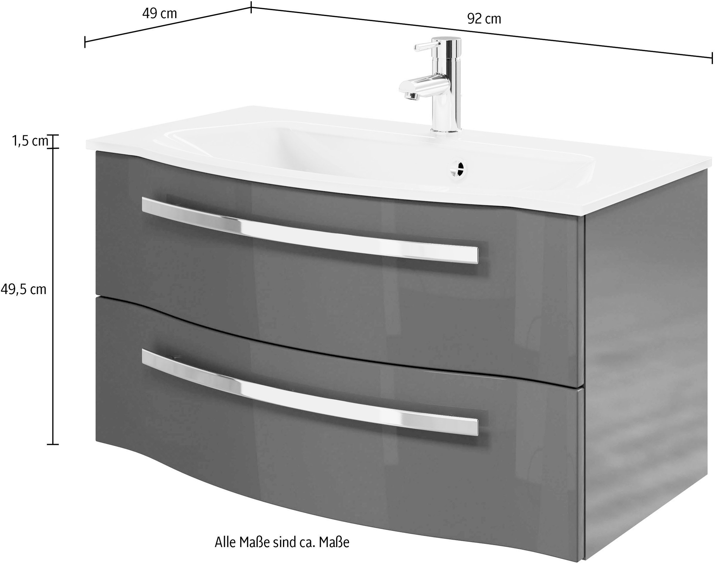 Saphir Waschtisch »Serie 4005 Glas-Waschtisch mit Unterschrank, 92 cm breit«, Waschplatz mit 2 Schubladen, Badmöbel-Set mit Waschtisch