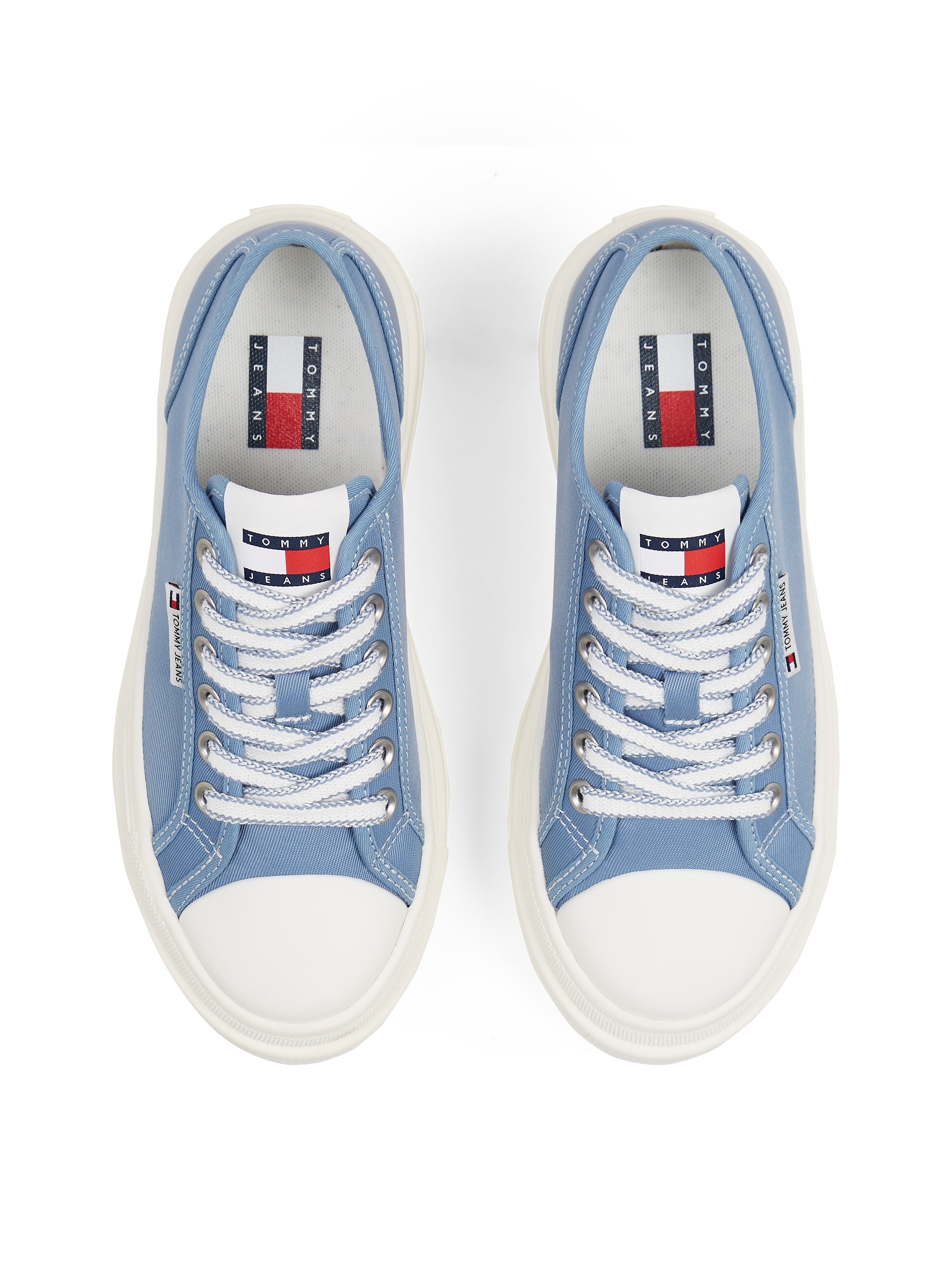 Tommy Jeans Plateausneaker »TJW FOXING FLATFORM SNEAKER LOW«, Freizeitschuh, Halbschuh, Schnürschuh mit trendigen Kontrastnähten
