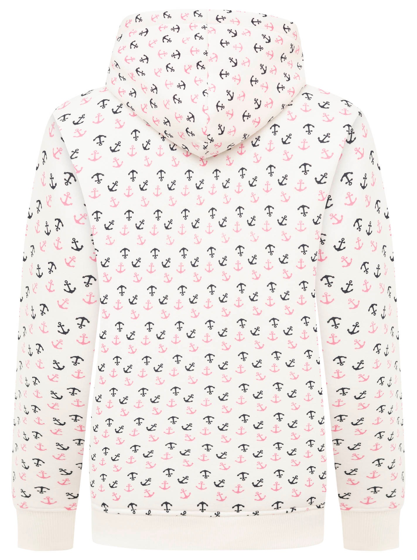 Hoodie ZWILLINGSHERZ "Anker AOP", Damen, Gr. S/M, weiß, angeraute Sweatware, Obermaterial: 50% Baumwolle, 50% Polyester, bedruckt, mehrfarbig, bequem, ohne Ausschnitt, angesetztes Bündchen, Sweatshirts Hoodie, allover Ankerprint, Kapuze mit Kordelzug, Kän 3