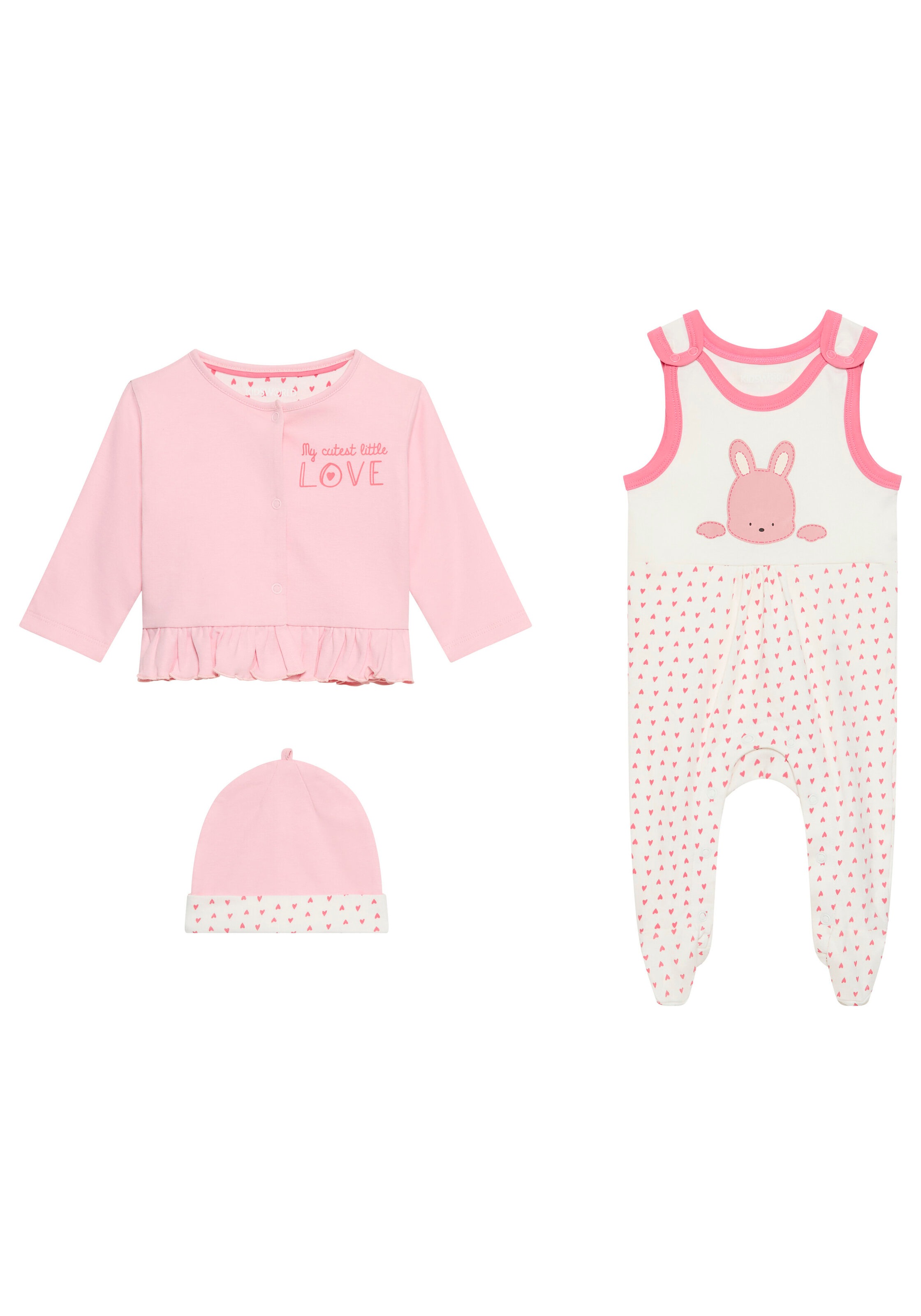 KIDSWORLD Strampler, Jäckchen & Mütze "3tlg Baby-Set, für kleine Mädchen" Set, 3, 3 Stk. aus Bio-Baumwolle