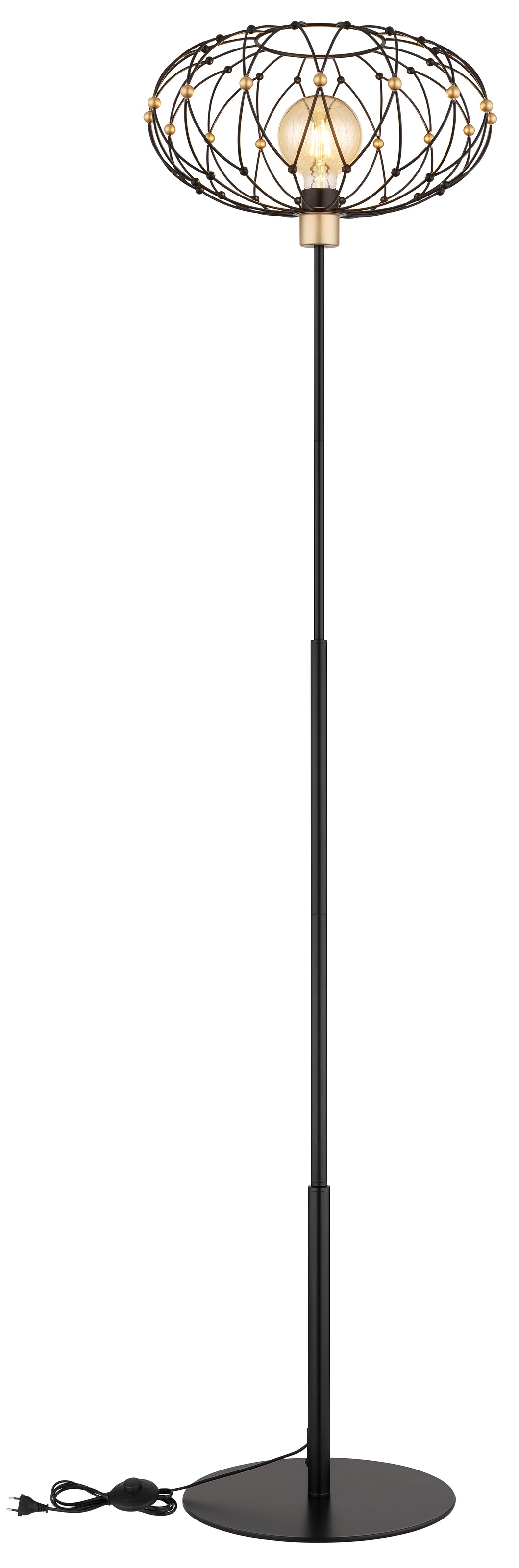 GLOBO LIGHTING Stehlampe »GREYS« E27 1 Stk. Stehleuchte Schwarz/Gold, Metallgeflecht, Fußtritt, E27