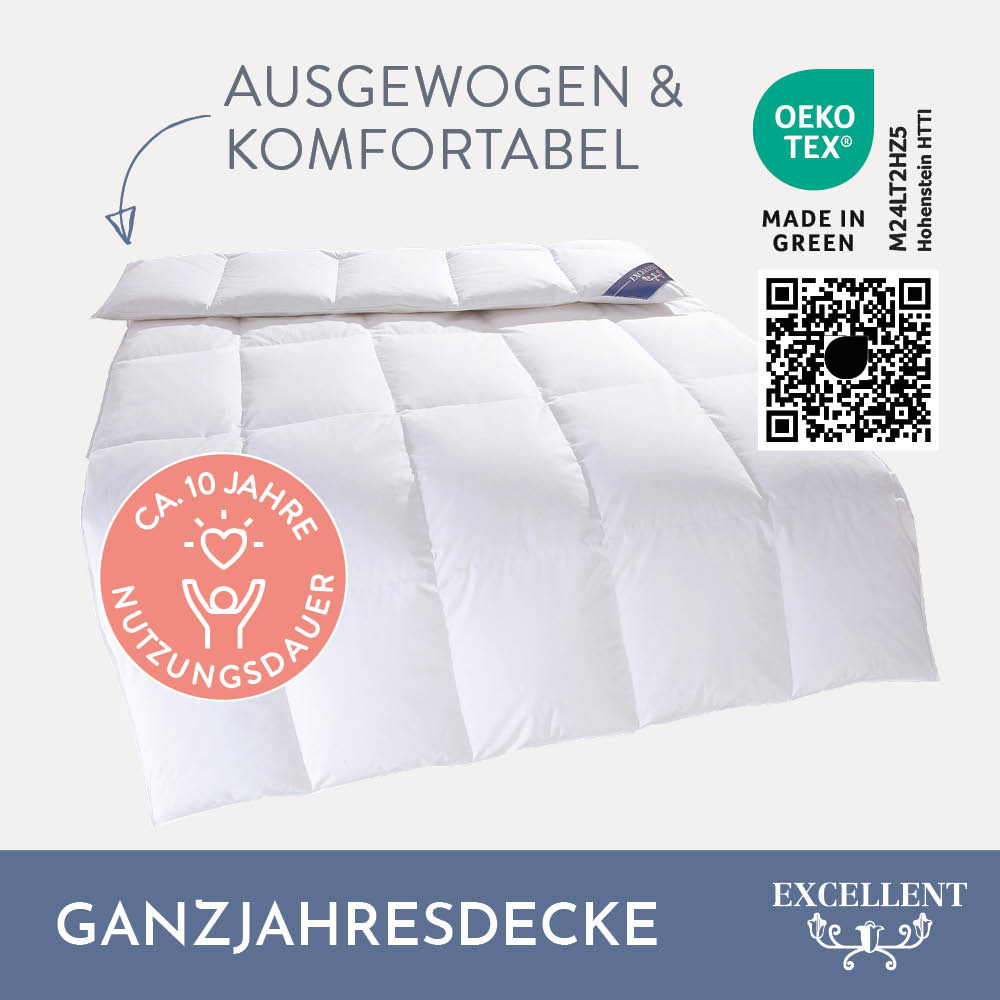 Thumbnail - Excellent Daunenbettdecke + 3-Kammer-Kopfkissen "Bettdecken-Set Zürich, Bettdecke 135x200 & 155x220 cm", (Spar-Set), Bet...