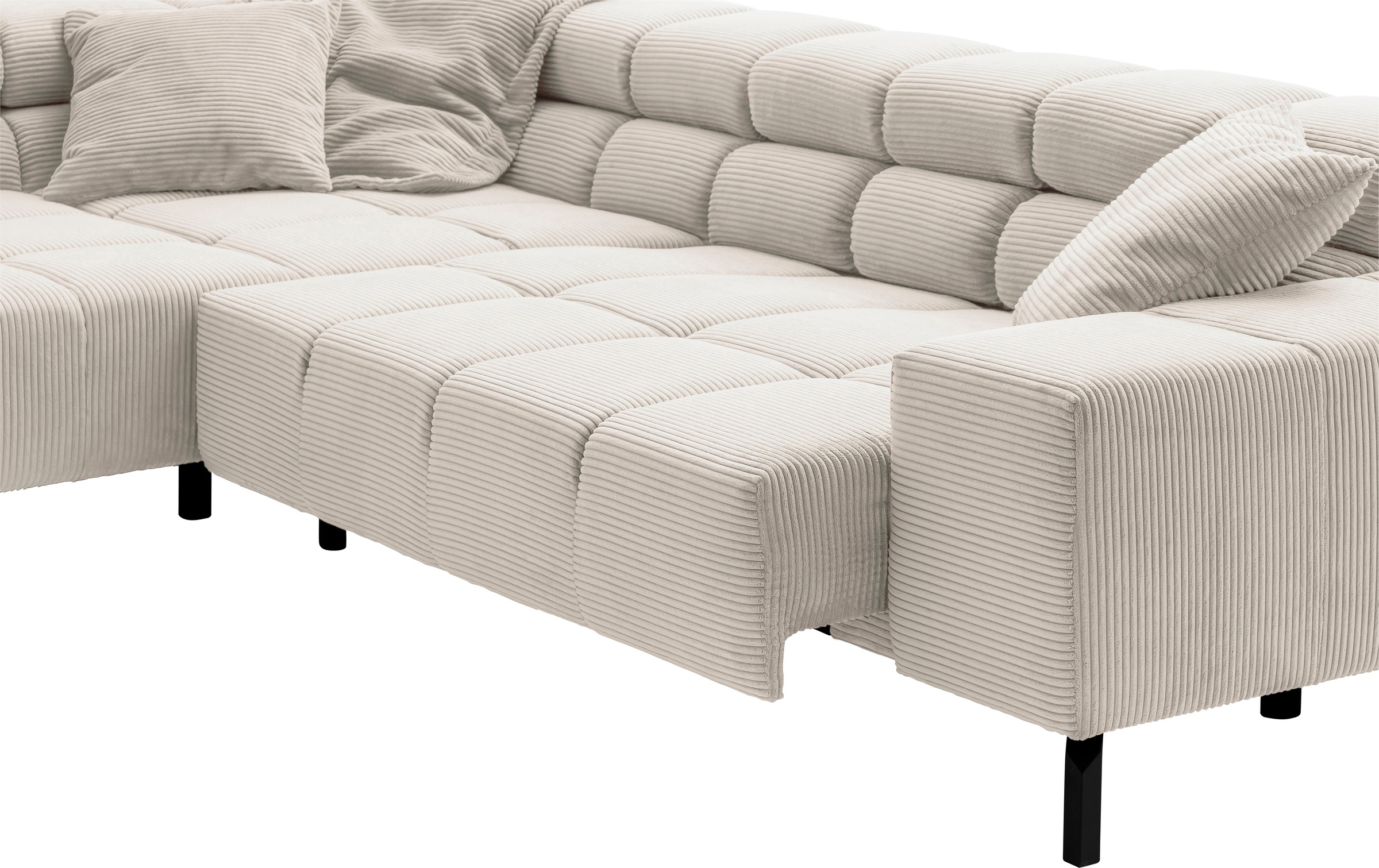 INOSIGN Ecksofa »Ancona New, wahlweise motorische Sitztiefenverstellung, auch in Cord«, feine Steppung, mit Kopfteilverstellung, 3 Zierkissen, L-Form