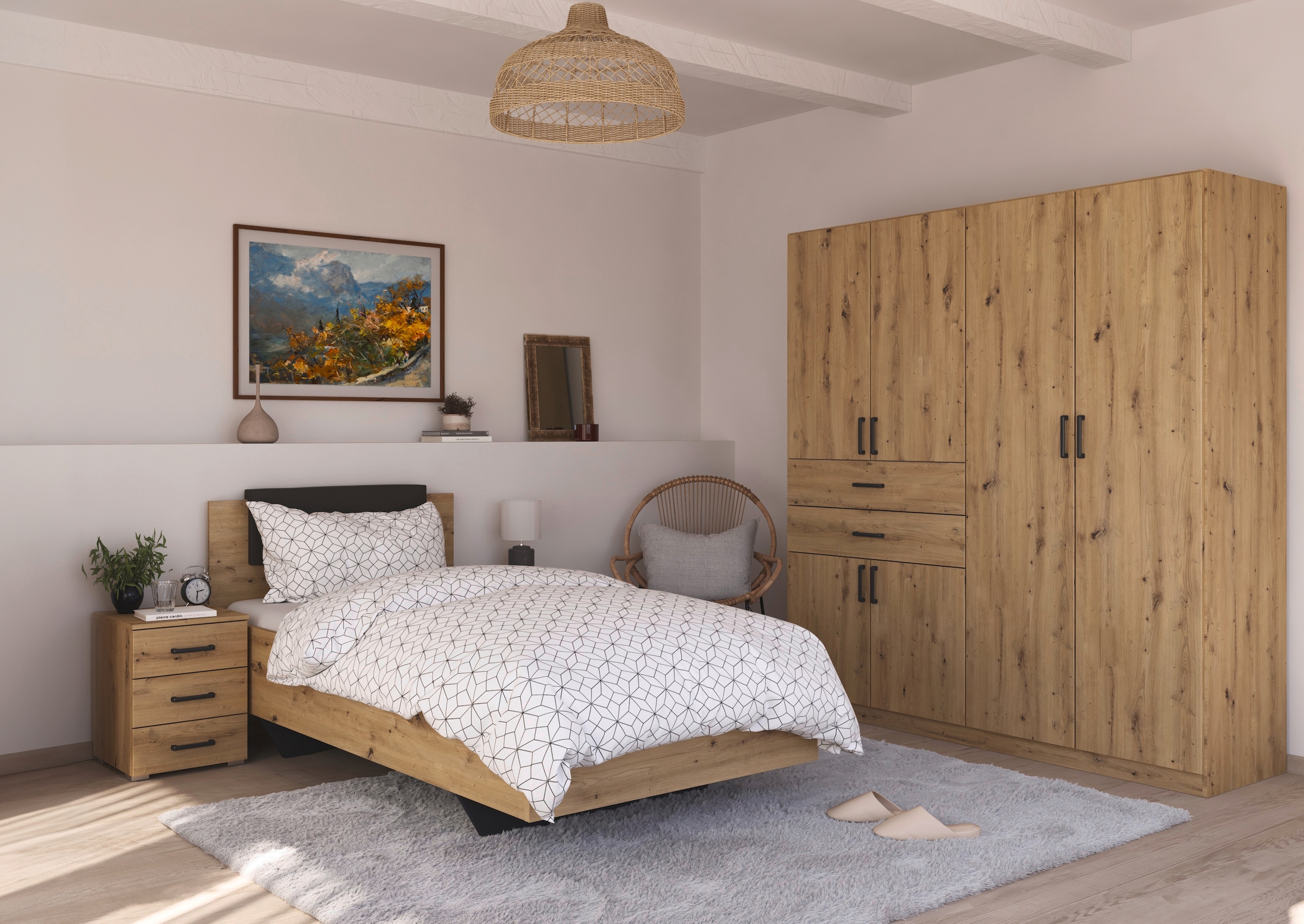 rauch Schlafzimmer-Set »Komplettzimmer Komplettschlafzimmer Schlafzimmer-Set (3-St.) MAIKA«, (Set, 3 tlg.), Schrank 3 Breiten, 2 Höhen, Bett 100 cm, Nachttisch MADE IN GERMANY
