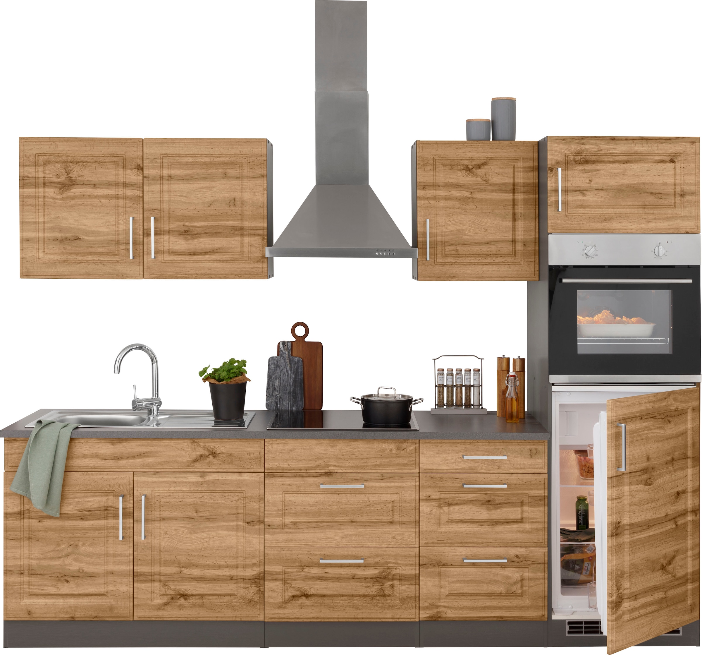 KOCHSTATION Küchenzeile »KS-Stockholm«, Breite 270 cm, mit hochwertigen MDF Fronten im Landhaus-Stil