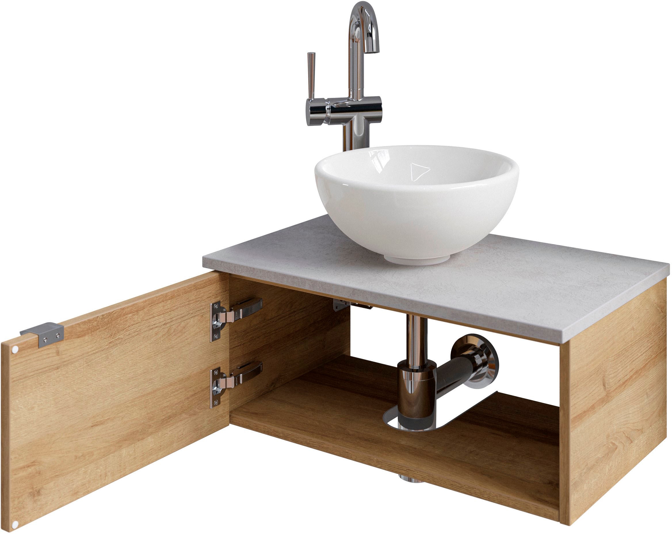 Saphir Badmöbel-Set »Serie 6915«, (4 St.), Gäste-Bad, 61 cm breit, mit LED-Spiegel, offenem Fach und 1 Tür