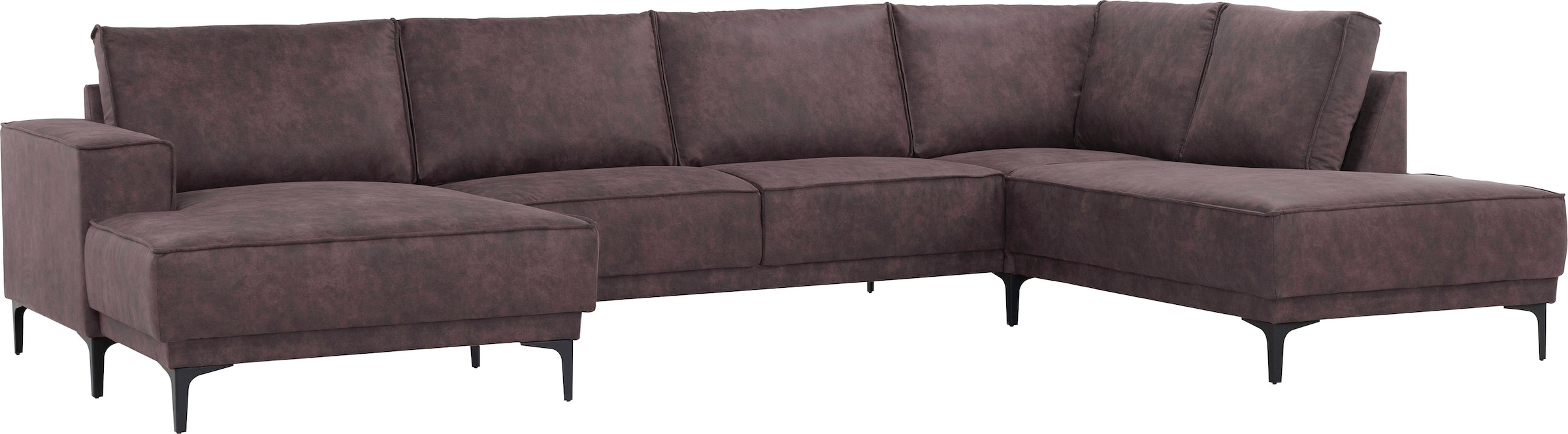Places of Style Wohnlandschaft »XXL Sofa Oland, Struktur, Flachgewebe, Luxus-Microfaser, Boucle«, U-Form, 345 cm, Wellenunterfederung, Skandi-Design, Metallfüße