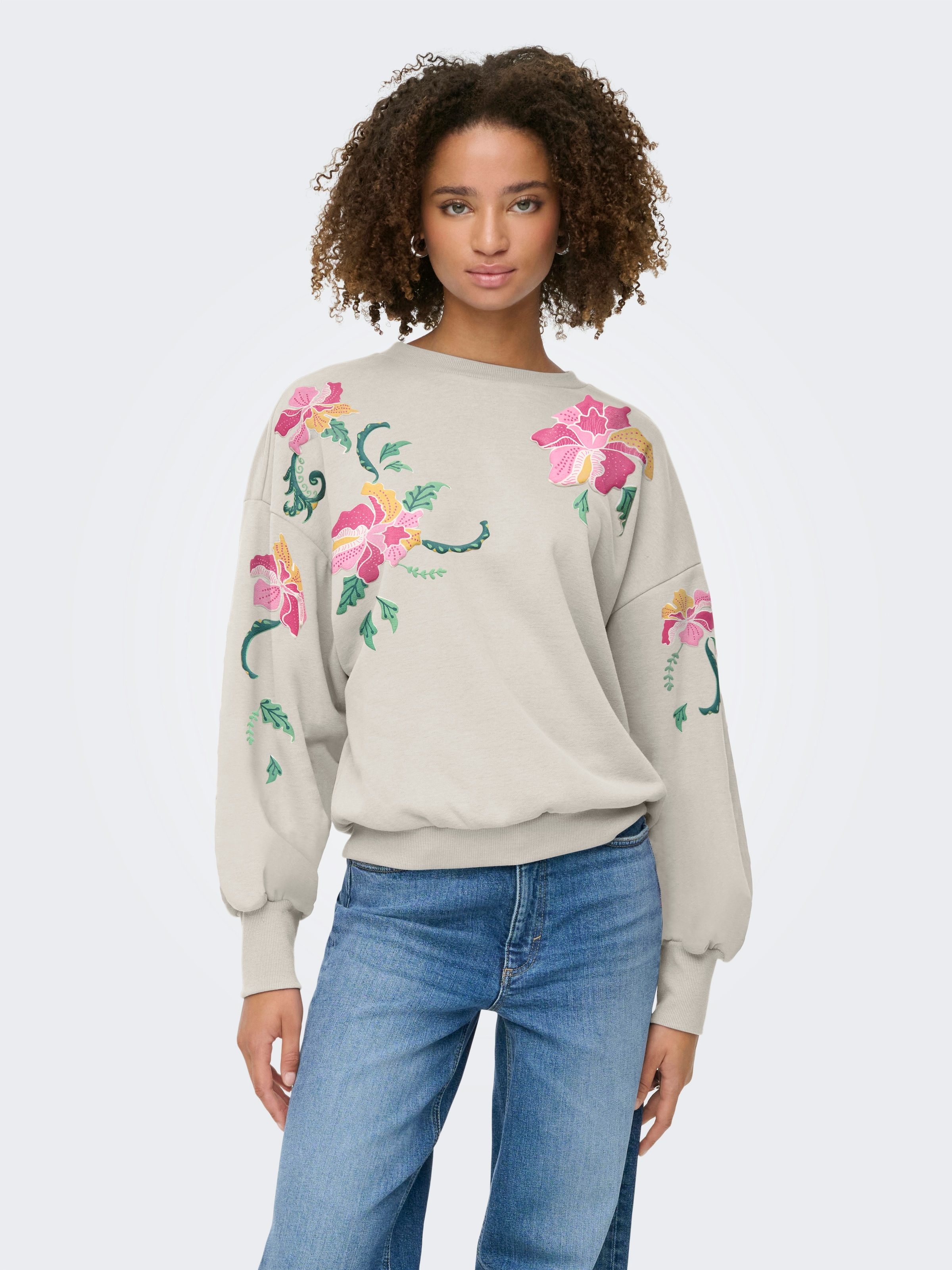 ONLY »ONLBROOKE L/S O-NECK FLOWER SWT«, Baumwollmischung, regular fit
