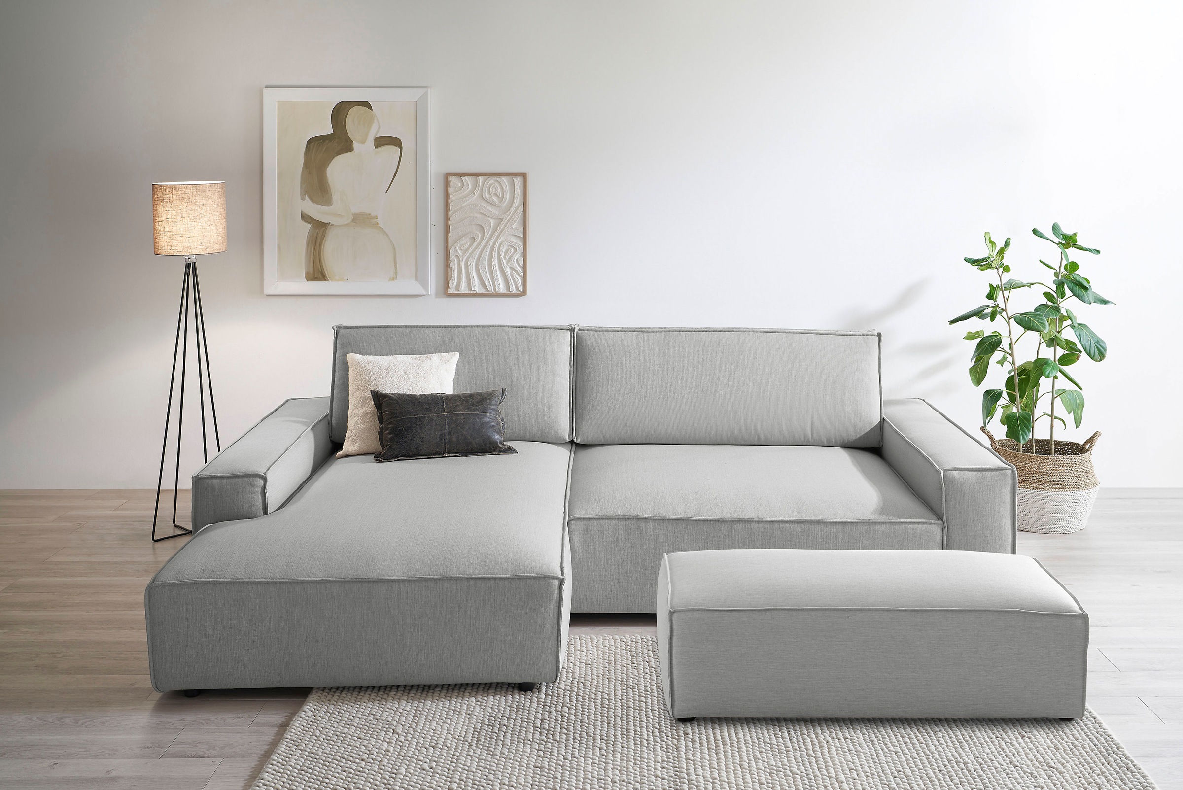 Home affaire Polsterecke »NEU: SHERWOOD XXL tief, L-Form mit Schlaffunktion, Big-Sofa mit Hocker«, (Set, 2 St.), stellbar zum Schlafsofa (Krokodilverbinder), Cord, Leinenoptik