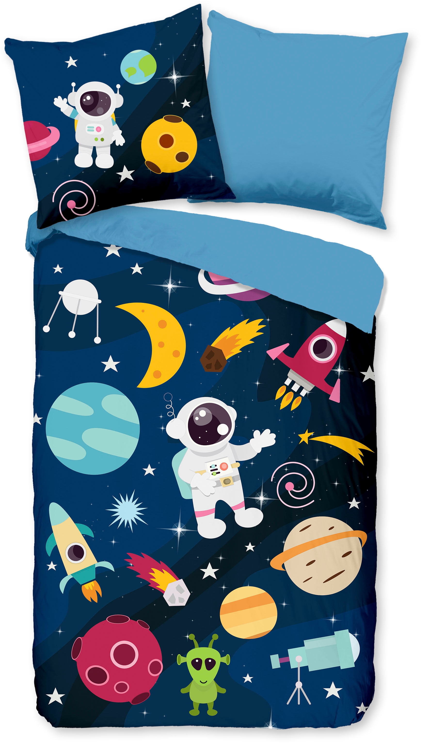 PURE luxury collection Kinderbettwäsche »Planets«, (2 tlg.), Trocknet schnell