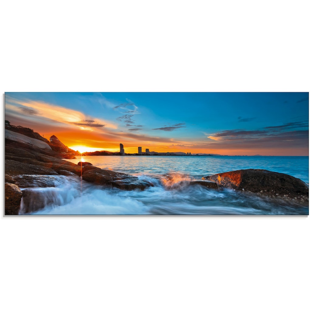 Artland Glasbild »Sonnenuntergangszeit am Hua-Hin Strand«, Gewässer, (1 St.)