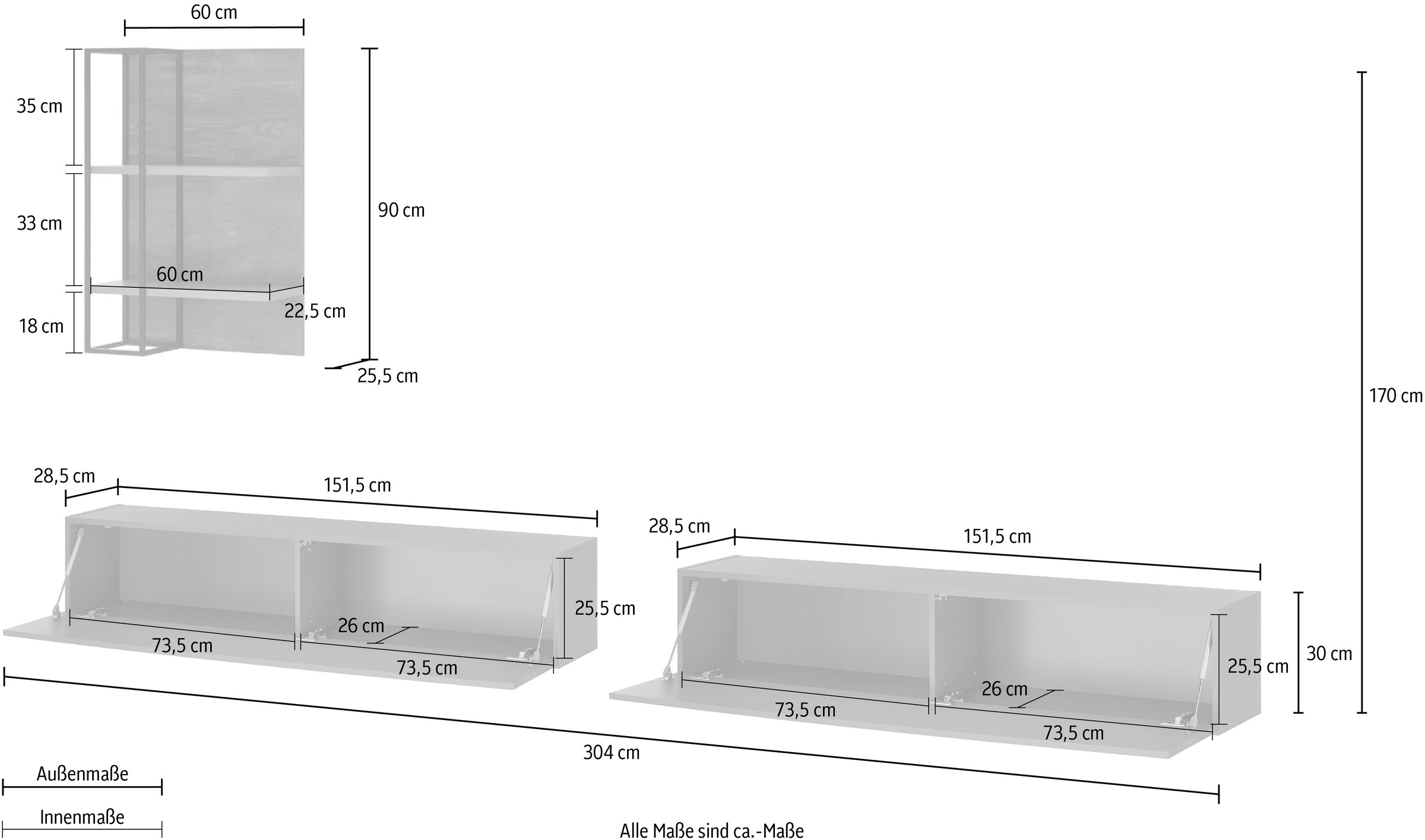 INOSIGN Wohnwand »LARGO«, (Set, 3 St.), Klappen mit Push to open-Funktion