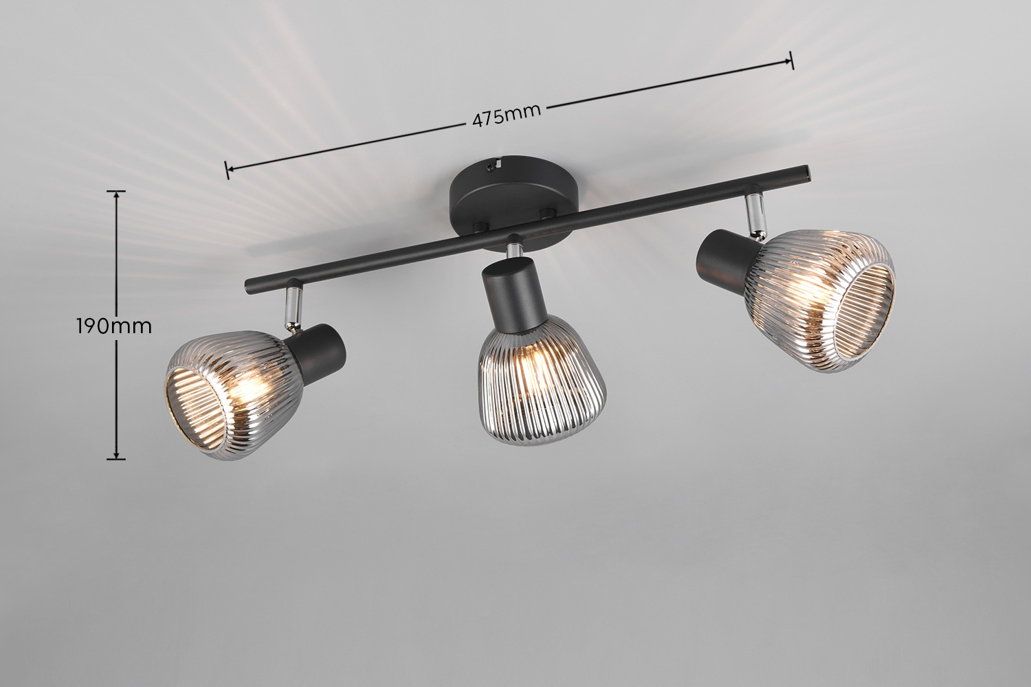 TRIO Leuchten Deckenstrahler »TARIFA, 3-flammiger Deckenspot mit Glasschirm, exkl 3xE14 max 10W«, 3 flammig, Leuchtmittel E14 | Leuchtmittel wechselbar, Glasschirm in Riffeloptik leicht verspiegelt, verstellbare Spots