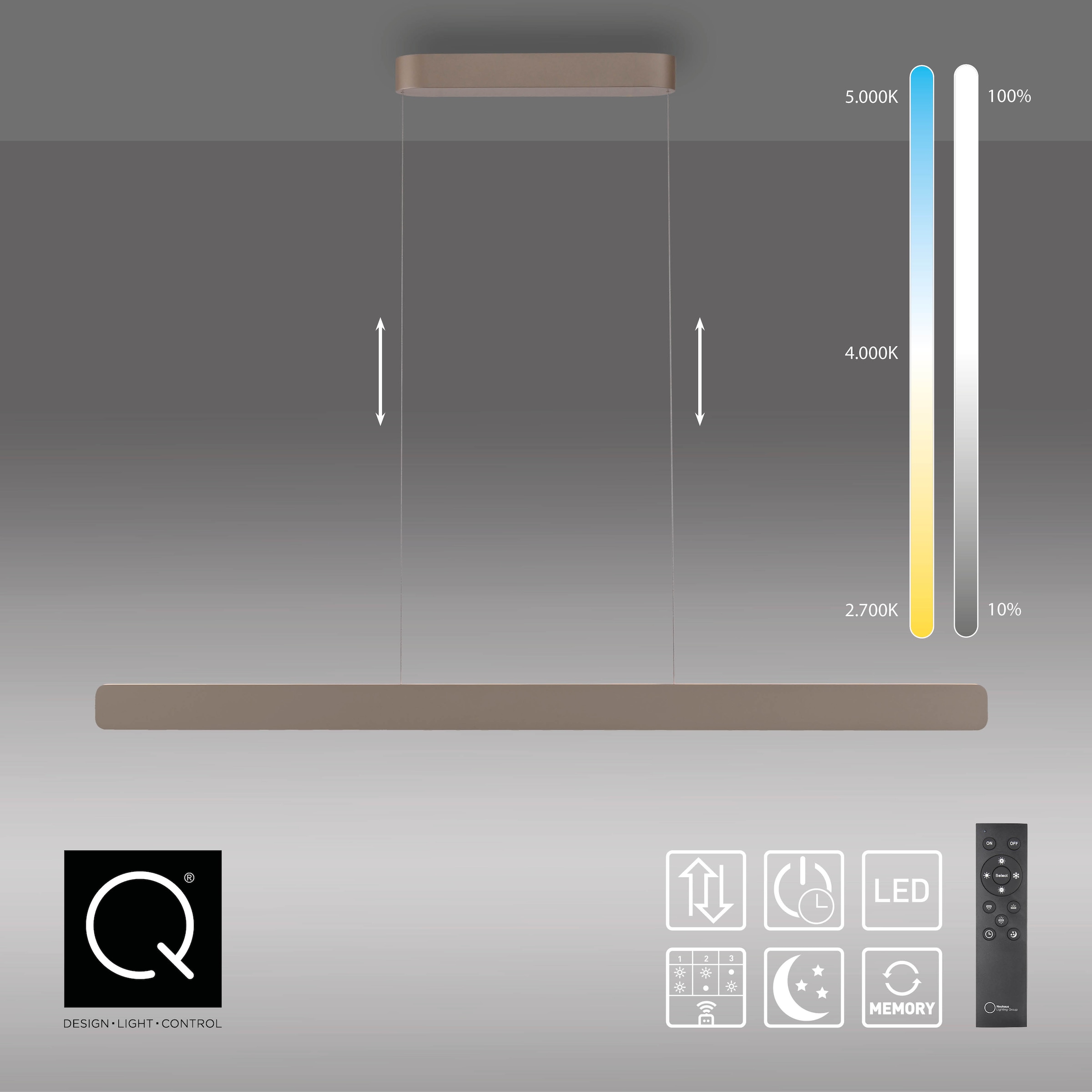 Neuhaus Q DESIGN CONTROL LIGHTS LED Pendelleuchte »Q-STRETTO« LED-Board 1 Stk. warmweiß - kaltweiß