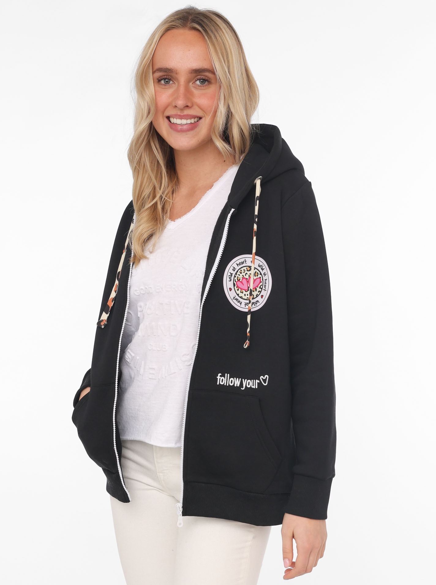 Zwillingsherz Kapuzensweatjacke, Leo-Details, Langarm, Reißverschluss, Baum günstig online kaufen