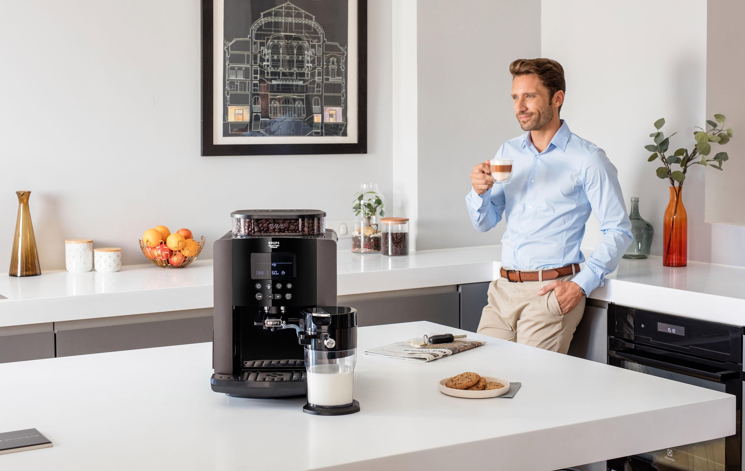 Krups Kaffeevollautomat »EA819E Arabica 15 1,7 Wassertankkapazität: | Bar, Latte«, BAUR Liter, LCD-Display Pumpendruck: auf Rechnung