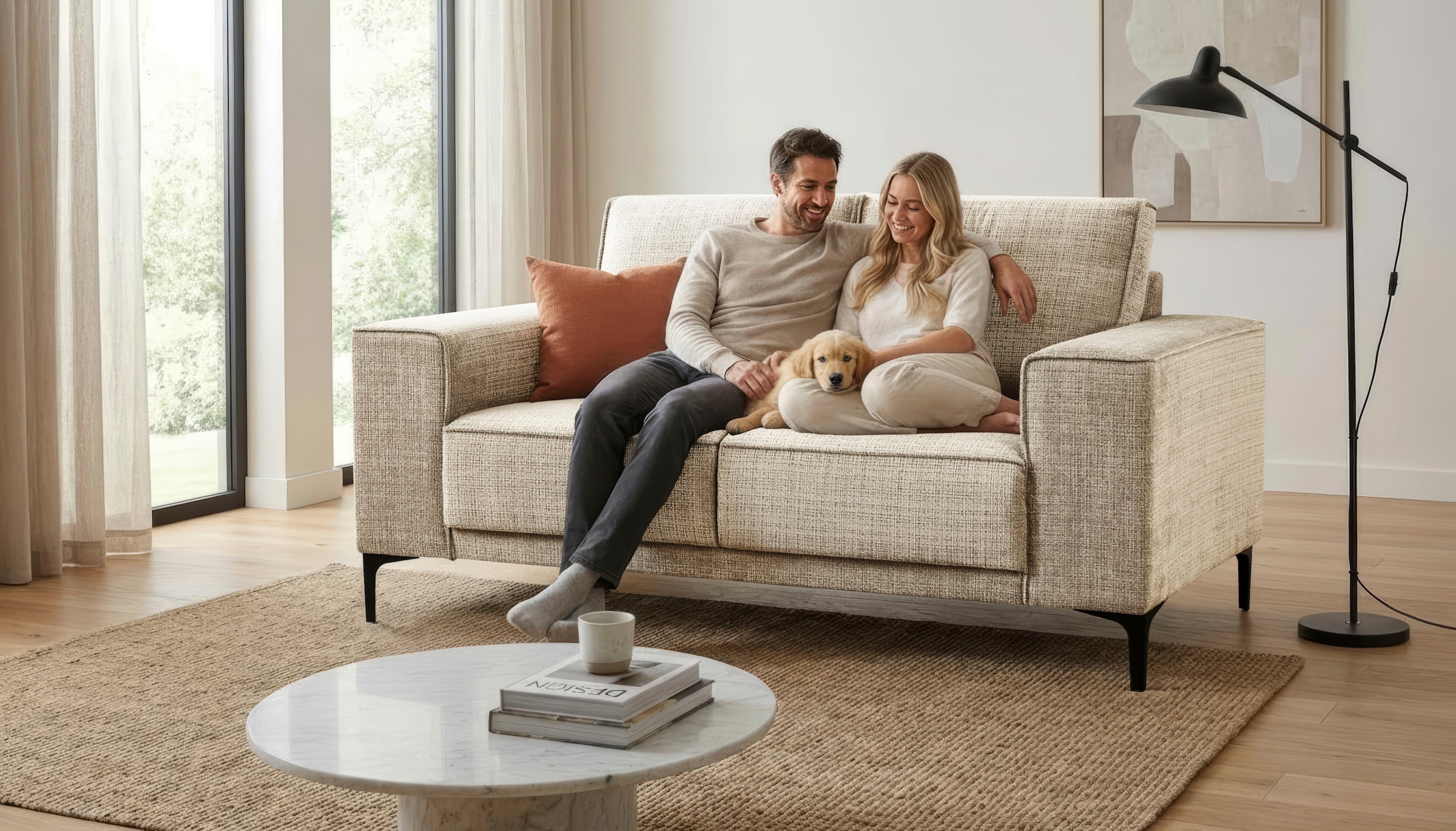 OTTO home 2-Sitzer »OLAND Chenille, Sofa, B: 164 cm, Skandi-Design« 164 cm, Wellenunterfederung, Skandi-Design, Metallfüße