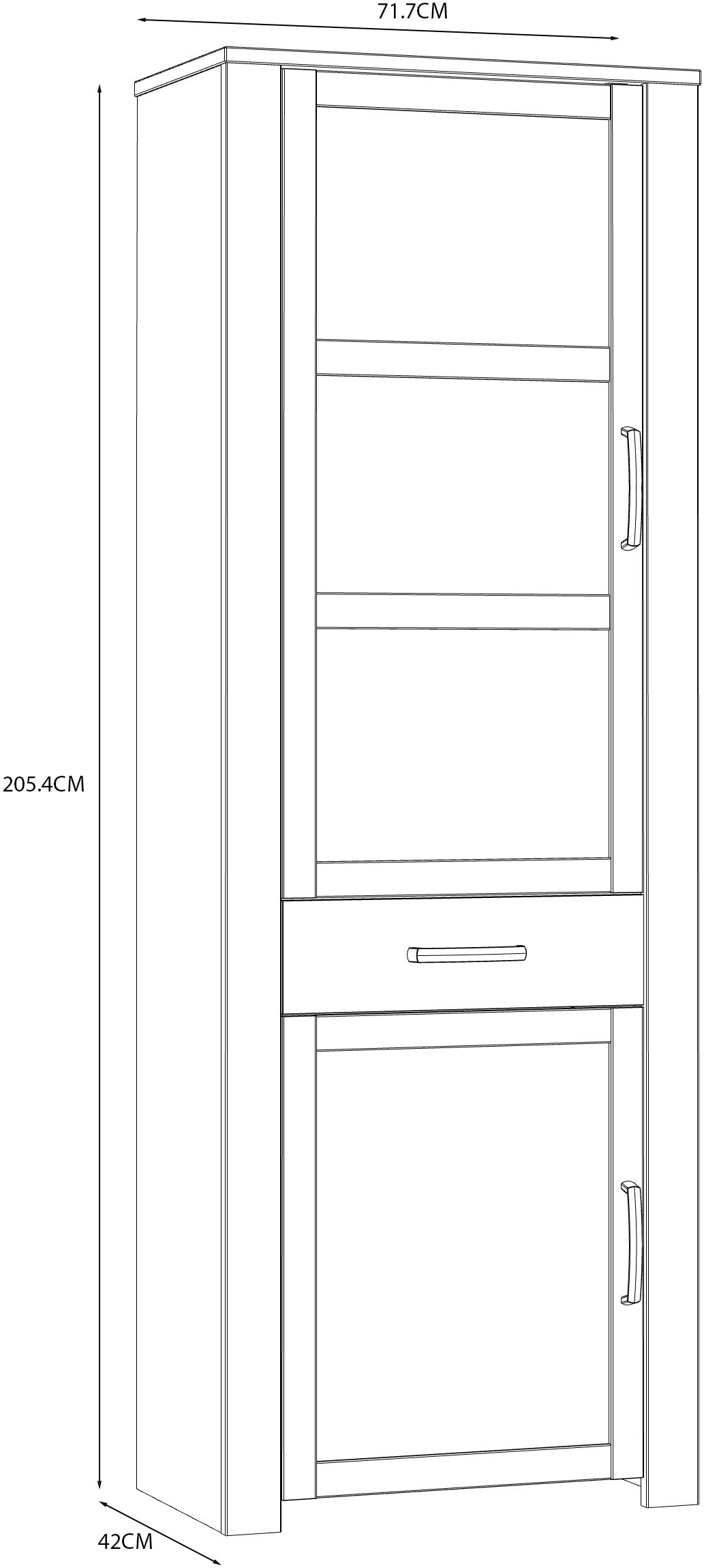 FORTE Highboard »Bohol, Vitrine, 1 Glastüre,1 SK, 1 Türe« B/H/T 71,7/205,4/42 cm Beleuchtung optional bestellbar